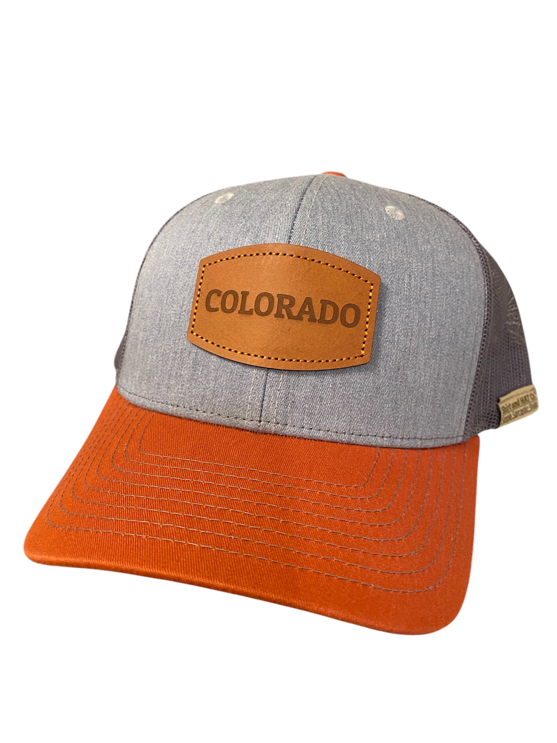 Leather patch COLORADO Trucker Hat in burnt orange/gray
