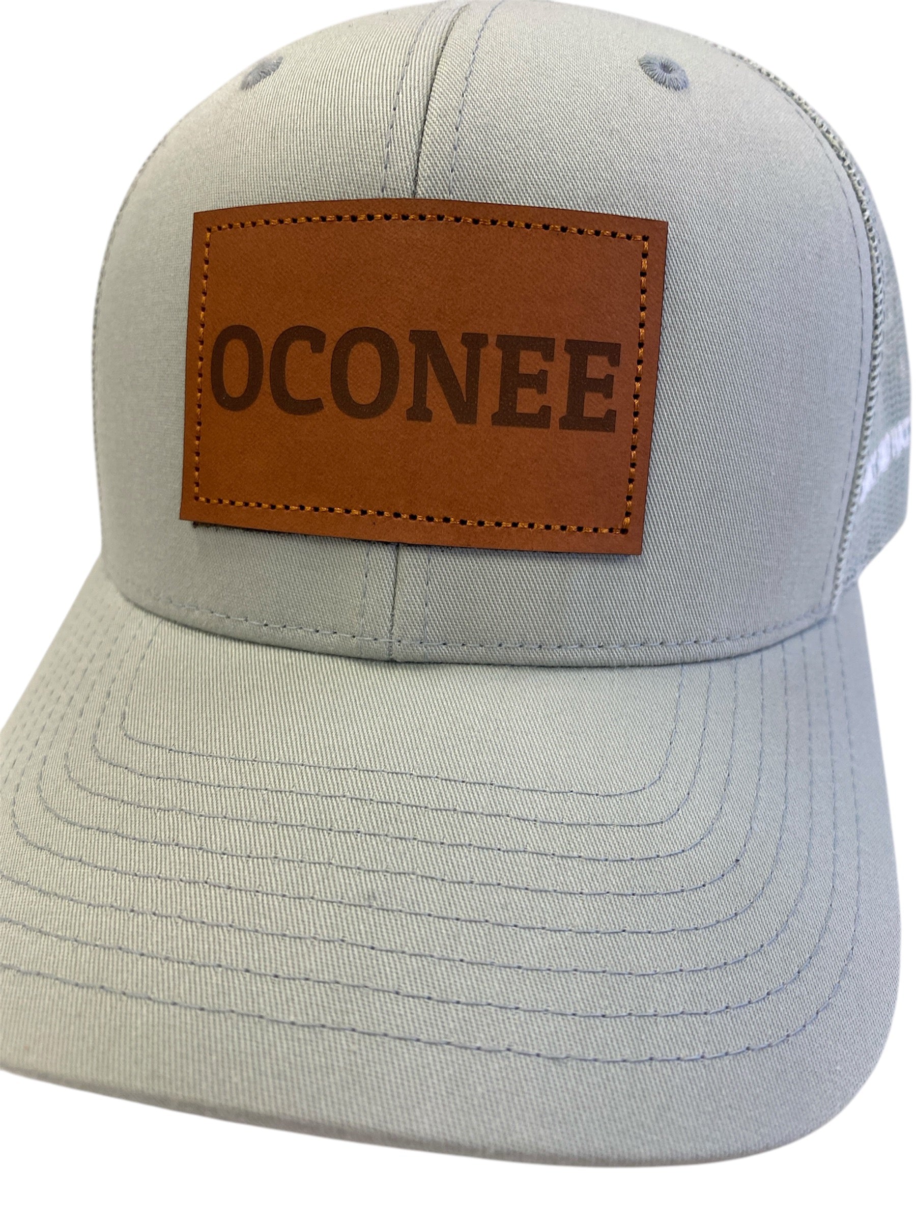 Leather Patch OCONEE Trucker Hat in a subtle gray