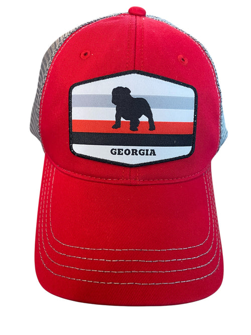 Bulldog Stripes trucker hat unstructured in red/gray