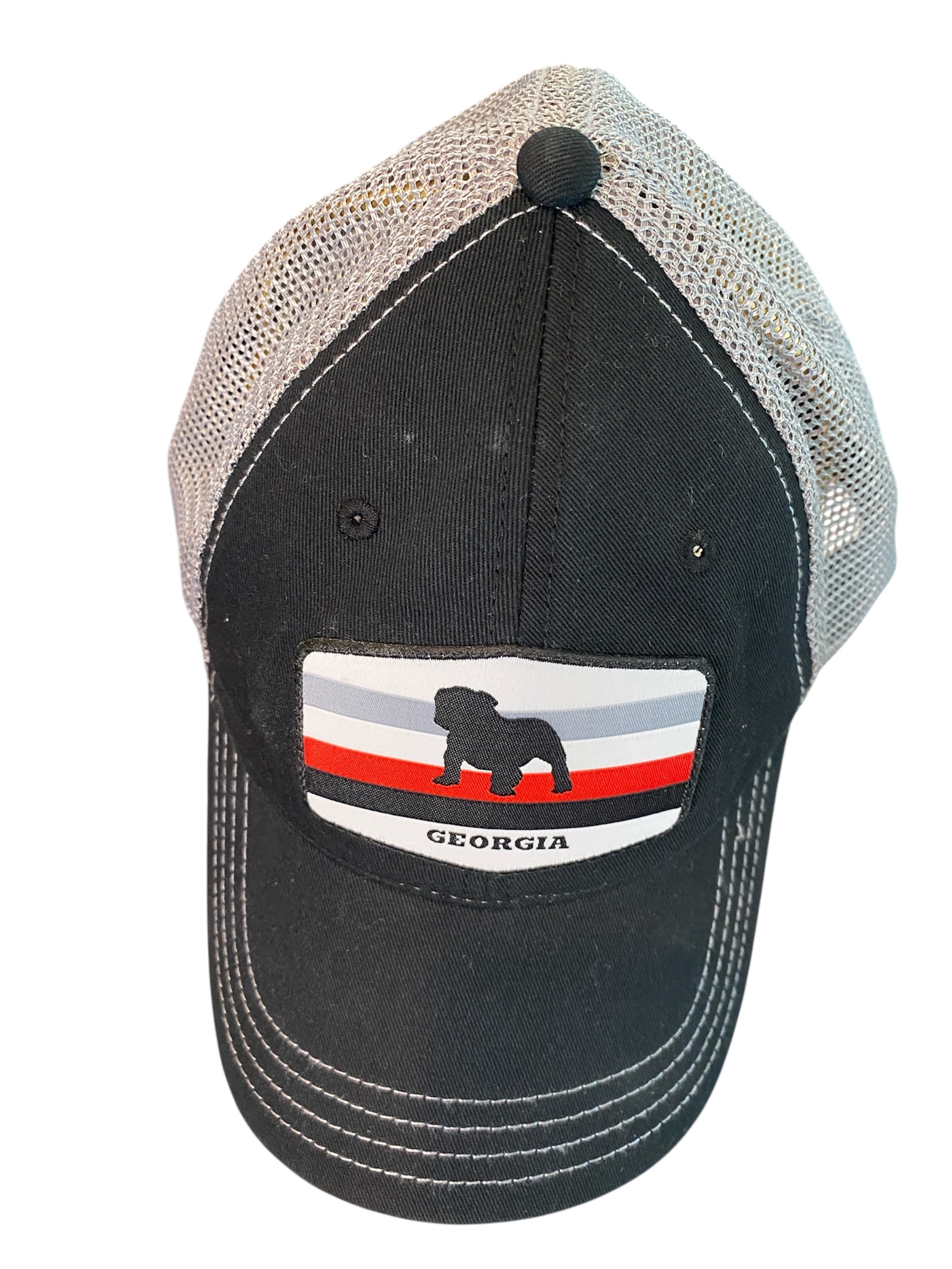 Bulldog Stripes trucker hat unstructured in black/gray mesh