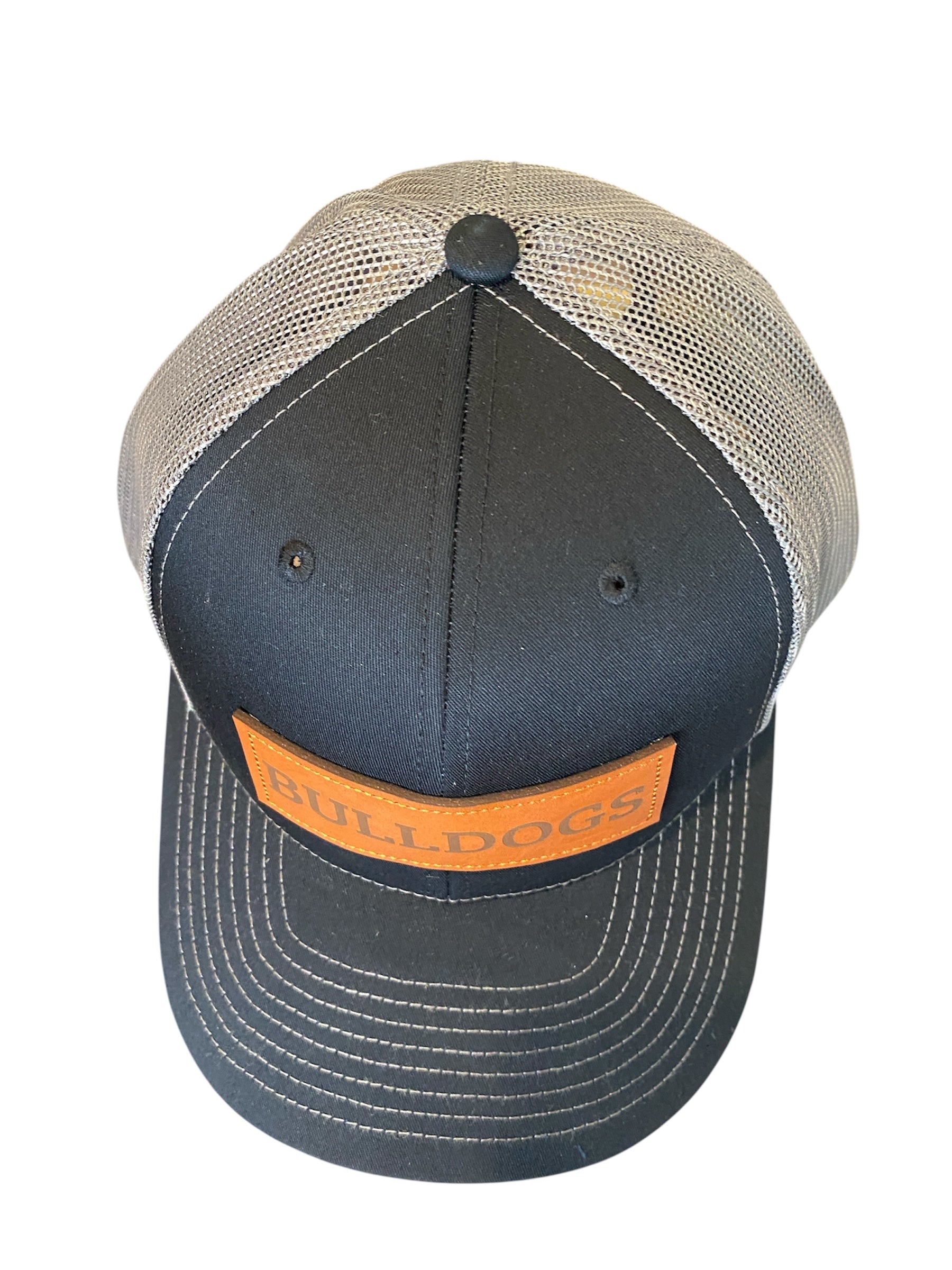 Leather patch BULLDOGS trucker hat in black/gray mesh