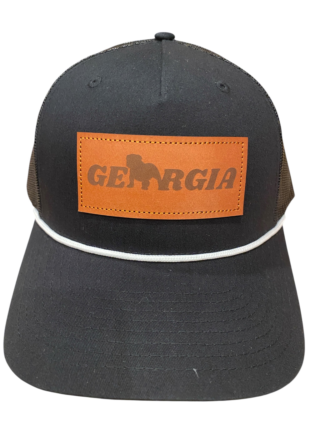 Black GABulldog Leather Patch Five Panel cap with White Rope