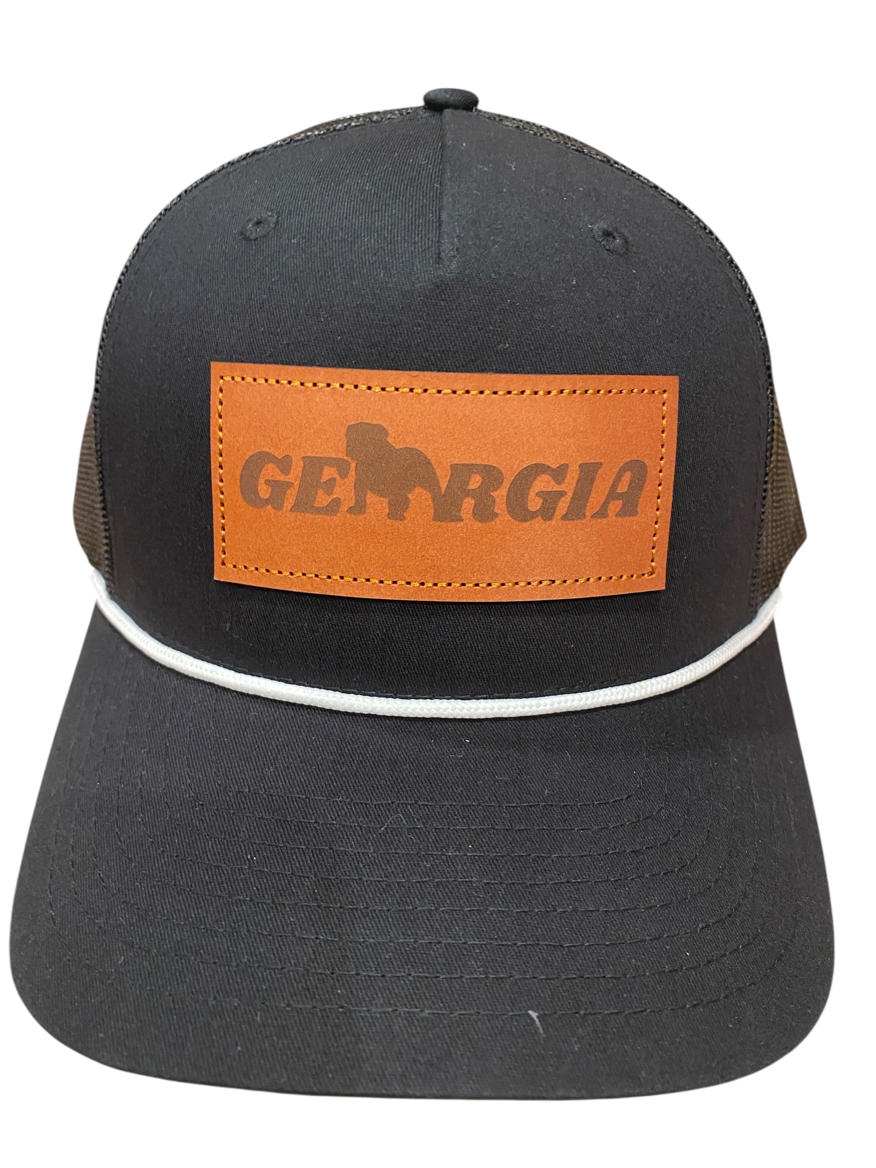 Black GABulldog Leather Patch Five Panel cap with White Rope