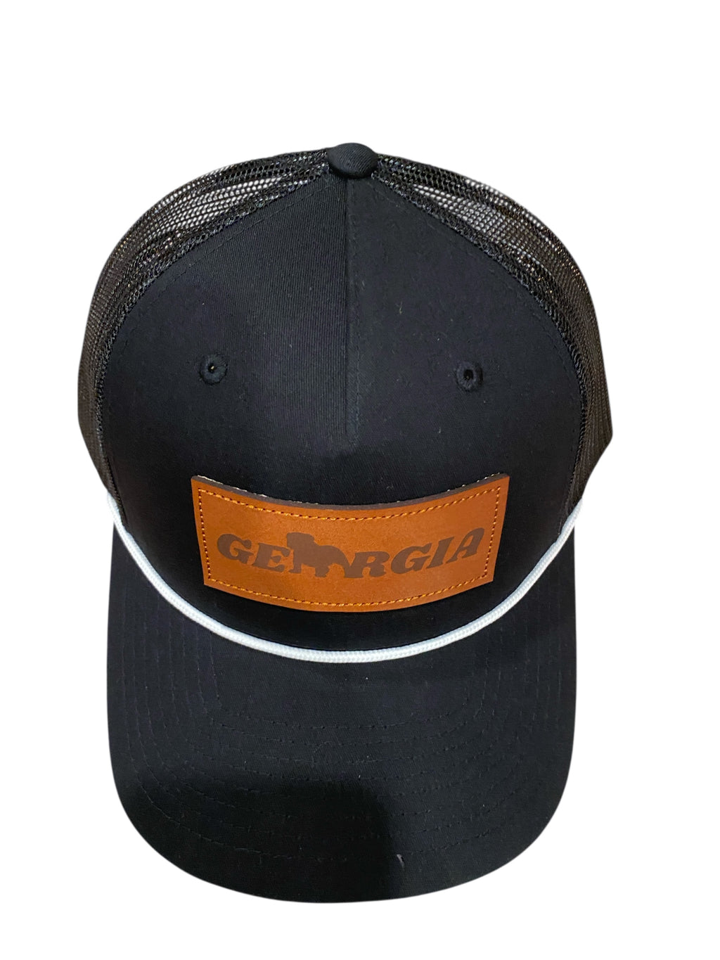 Black GABulldog Leather Patch Five Panel cap with White Rope