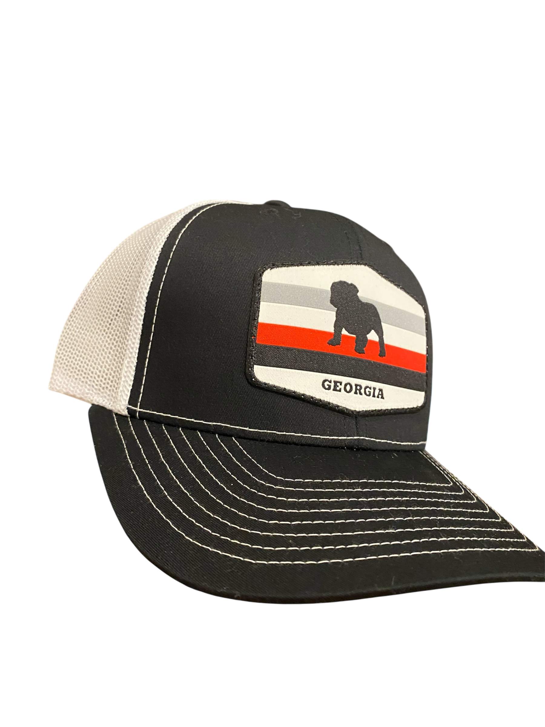 Bulldog Stripes Woven Patch Richardson 112 Trucker Hat in black/white mesh