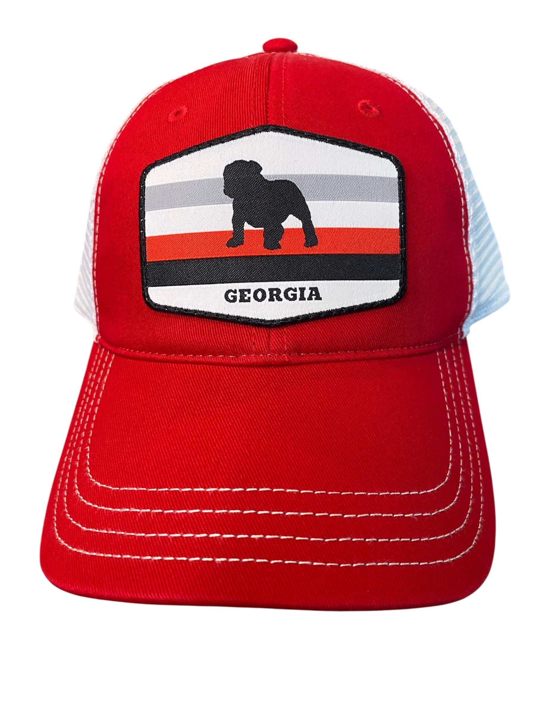 Bulldog Stripes trucker hat unstructured in red/white mesh