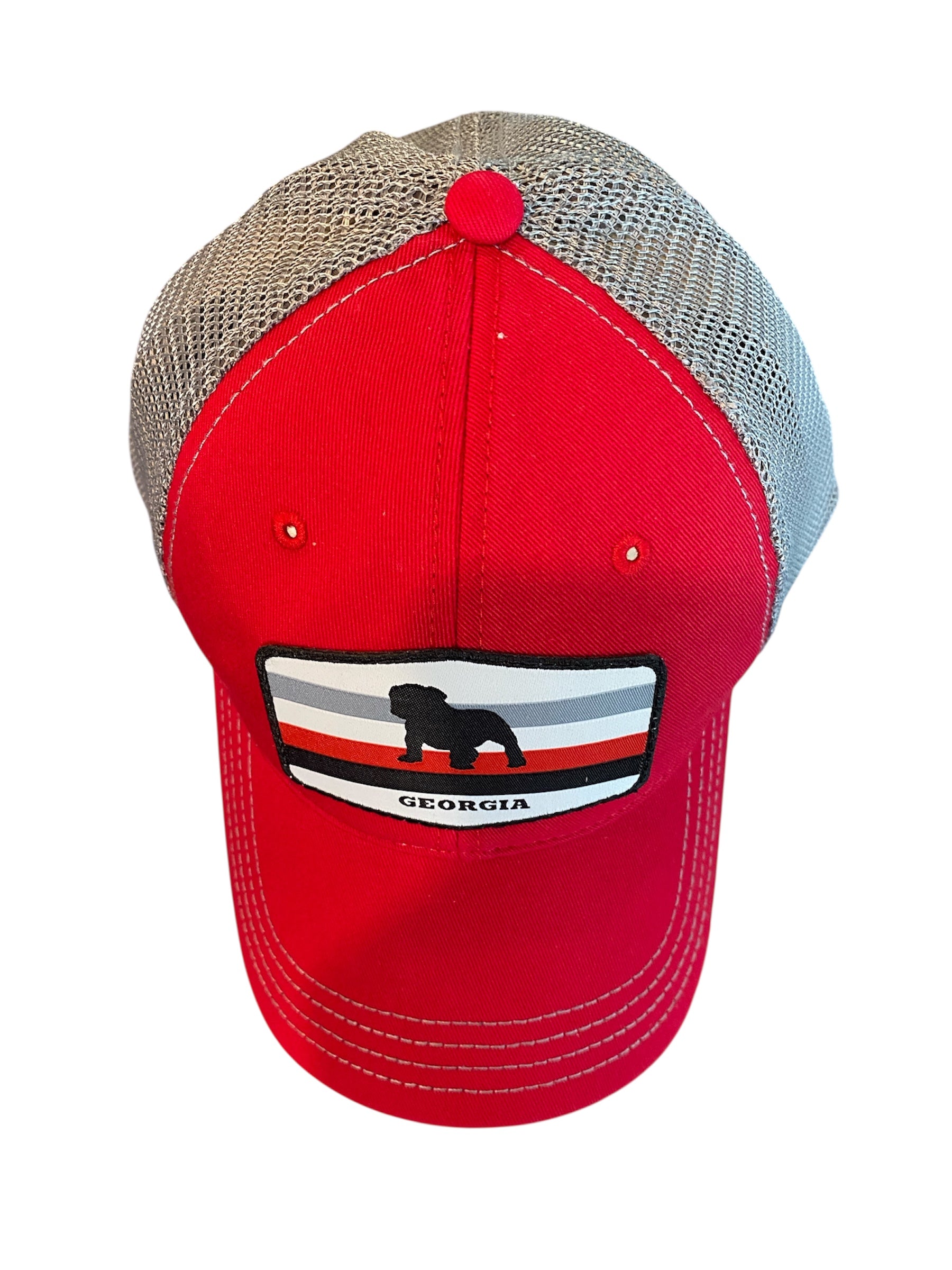 Bulldog Stripes trucker hat unstructured in red/gray