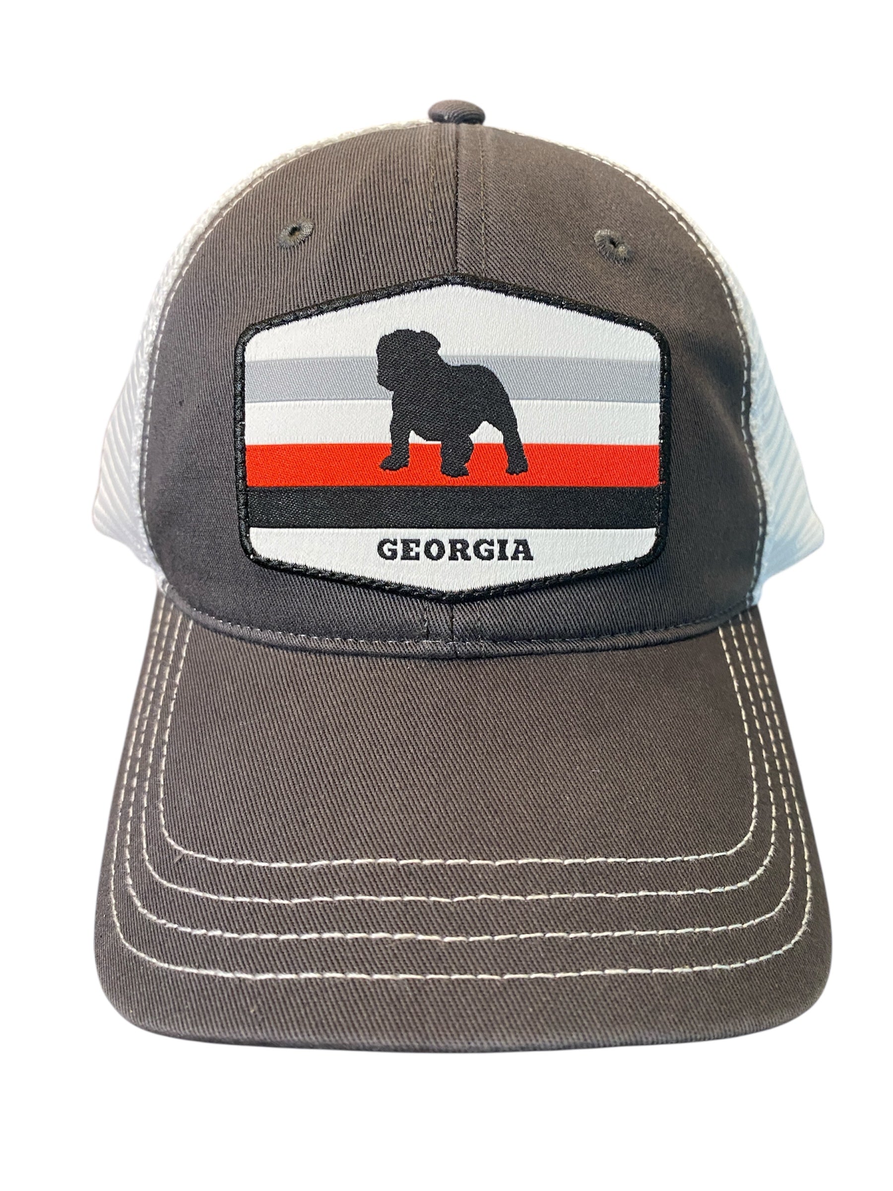 Bulldog Stripes trucker hat unstructured in gray/white mesh
