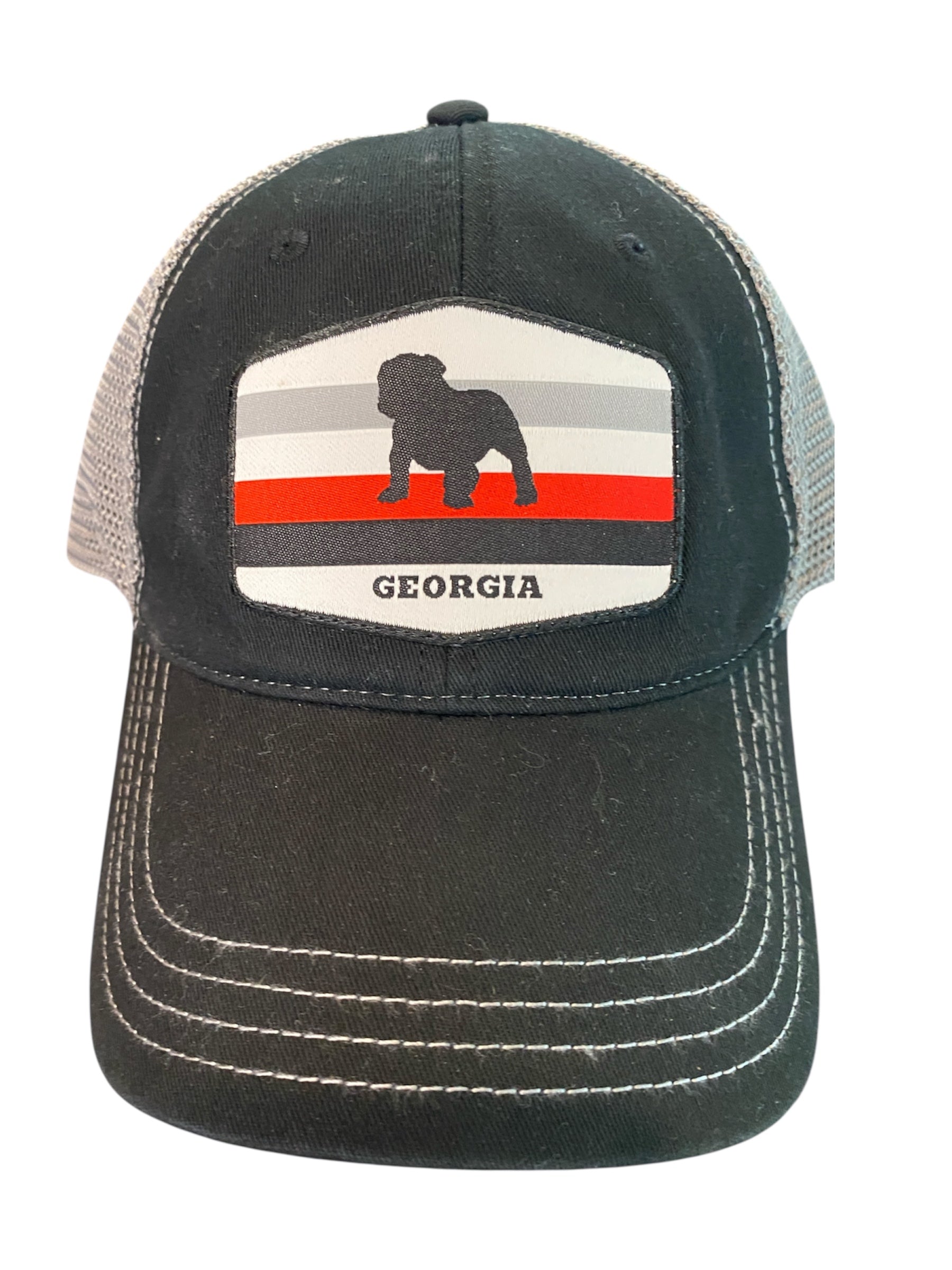 Bulldog Stripes trucker hat unstructured in black/gray mesh