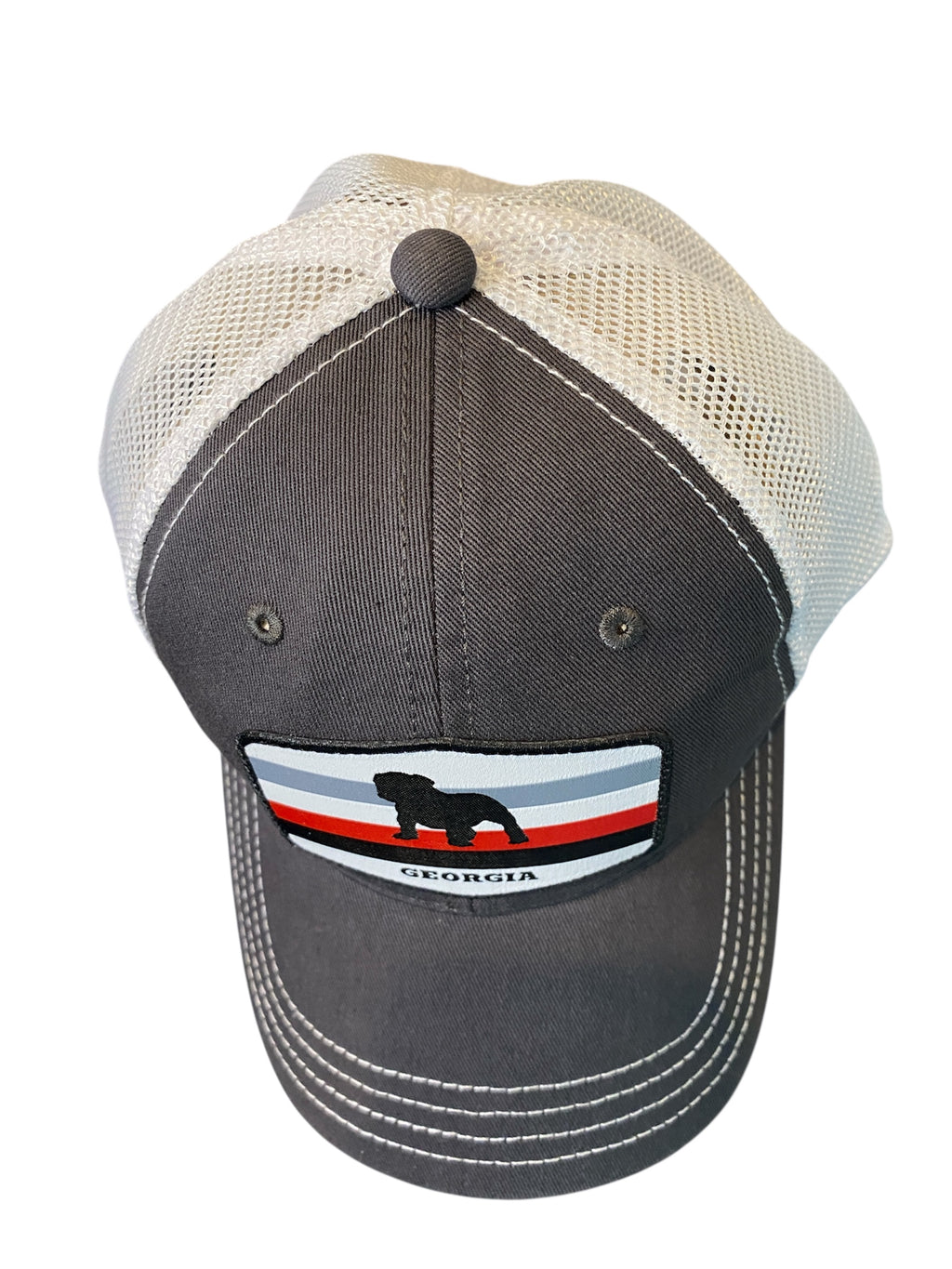 Bulldog Stripes trucker hat unstructured in gray/white mesh
