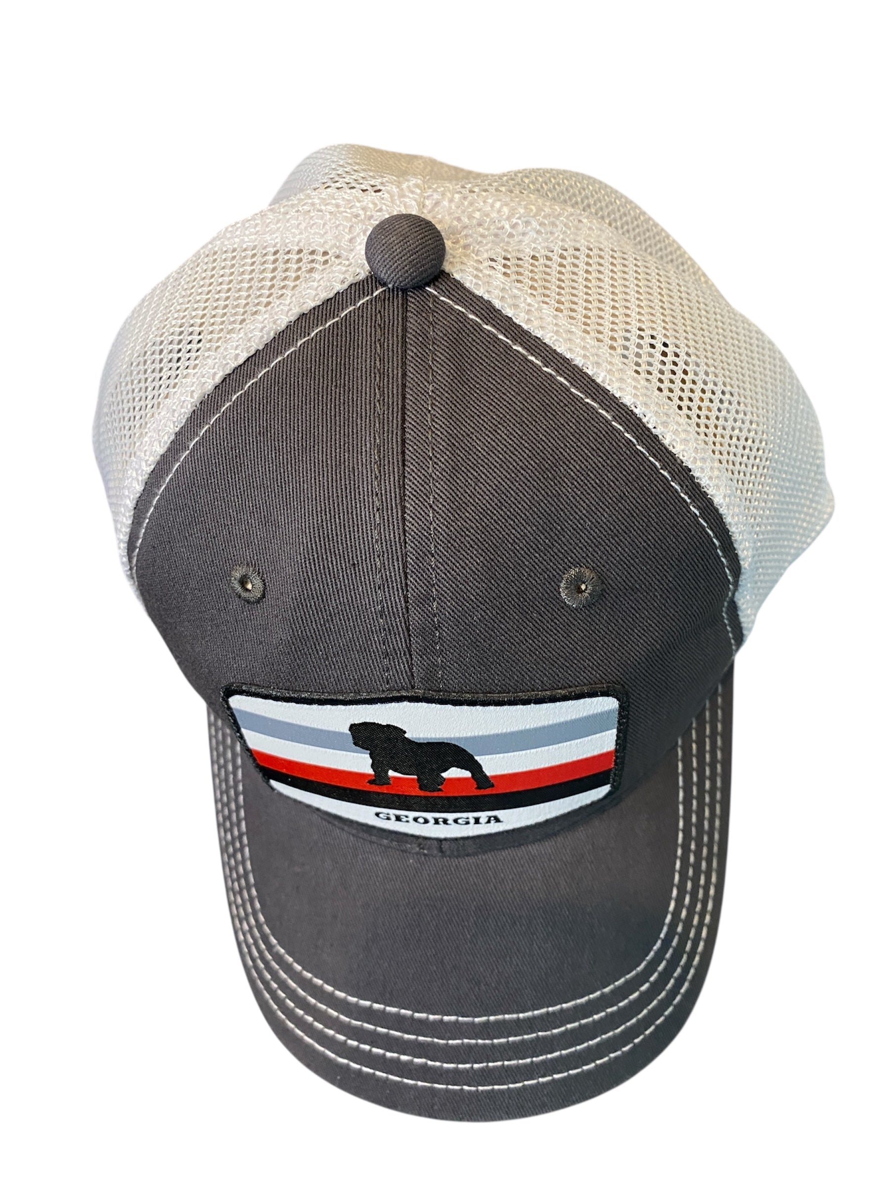 Bulldog Stripes trucker hat unstructured in gray/white mesh