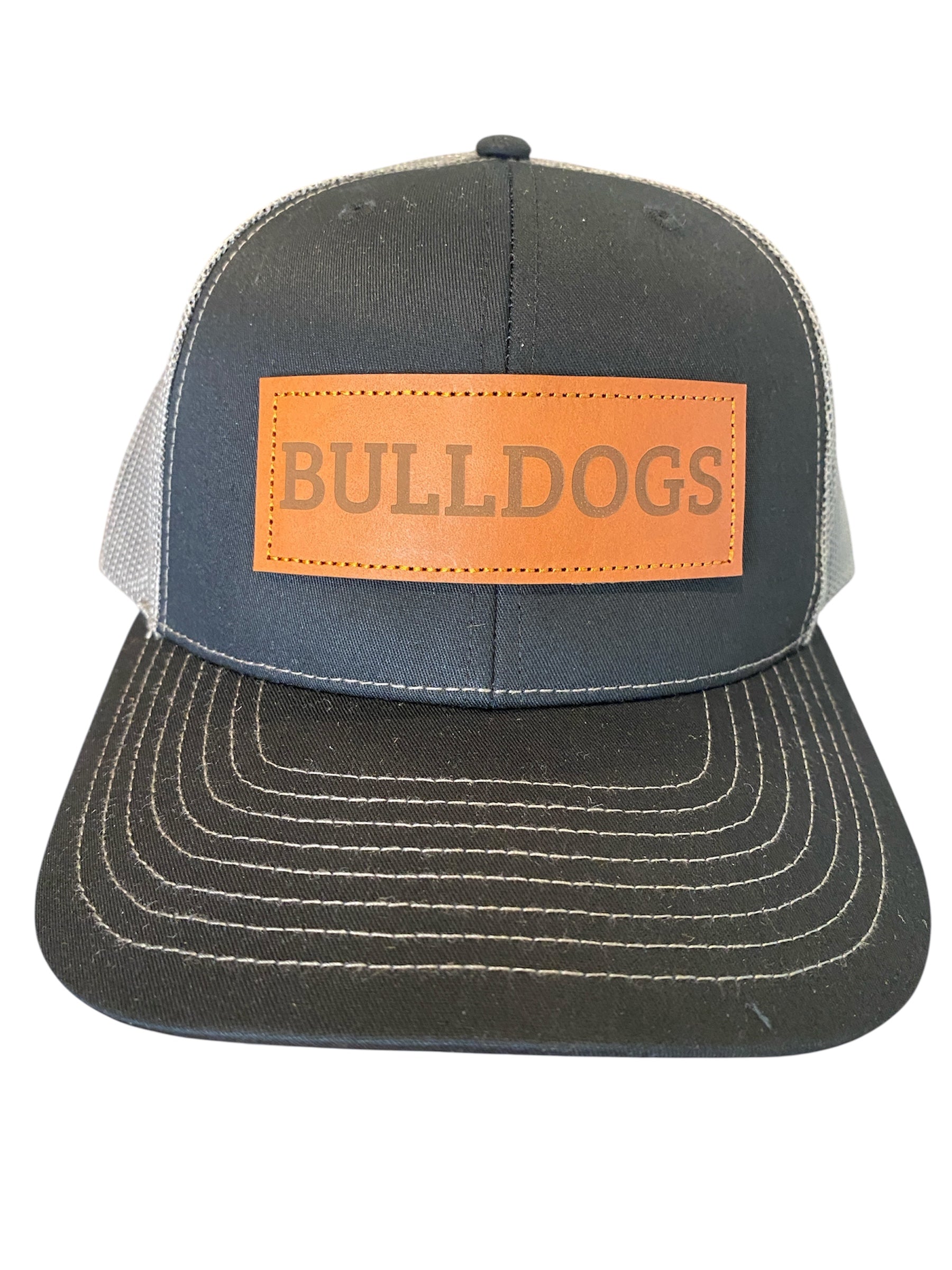 Leather patch BULLDOGS trucker hat in black/gray mesh