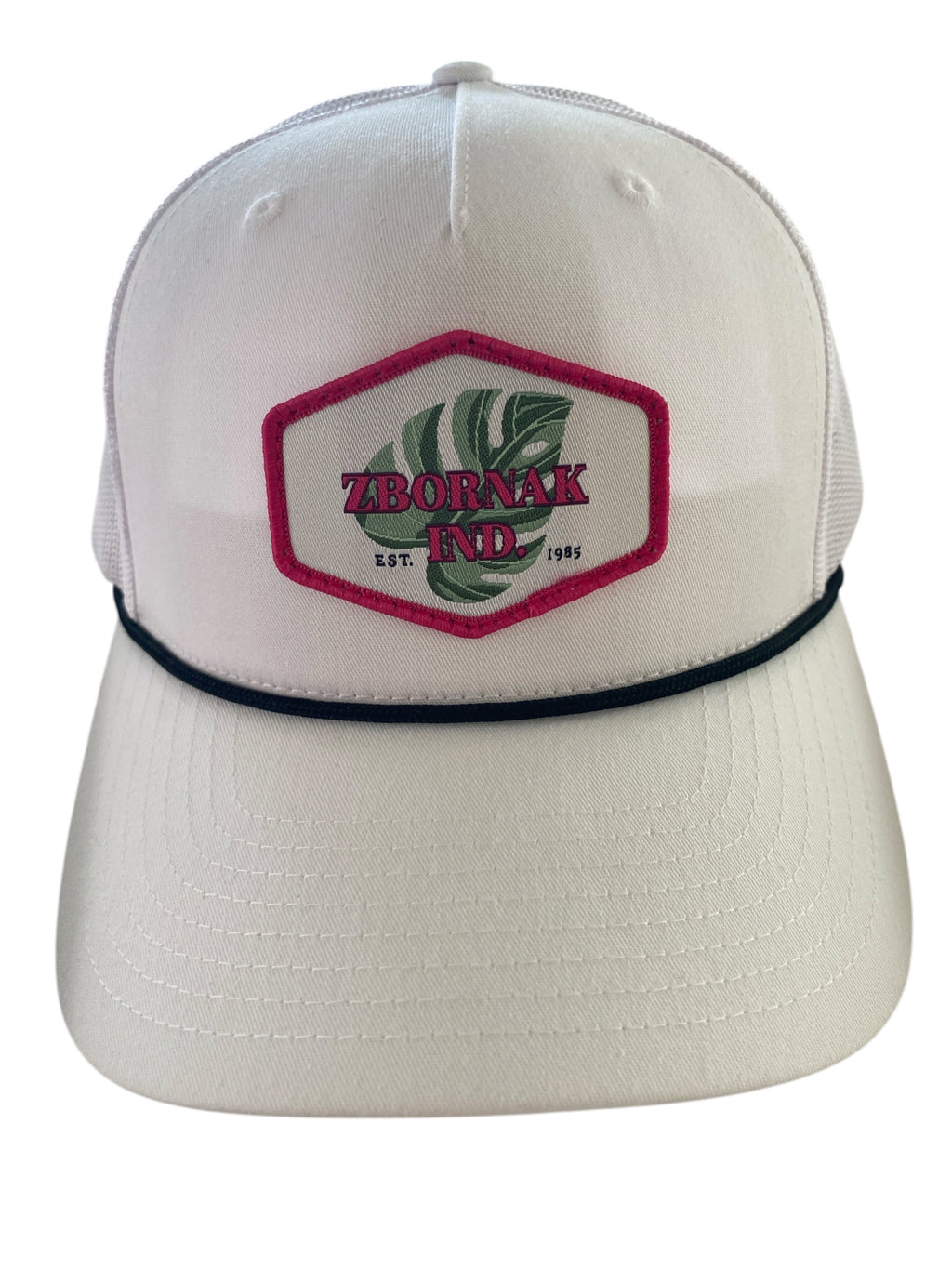 Woven Patch Zbornak Ind all white Cap with black rope