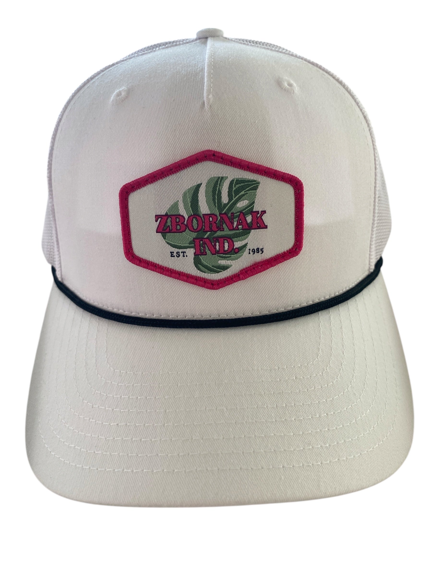 Woven Patch Zbornak Ind all white Cap with black rope