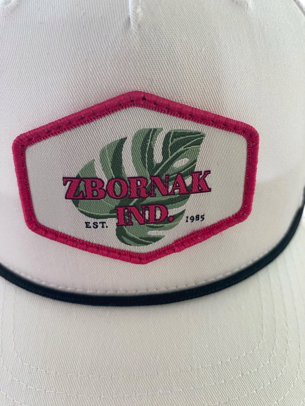 Woven Patch Zbornak Ind all white Cap with black rope