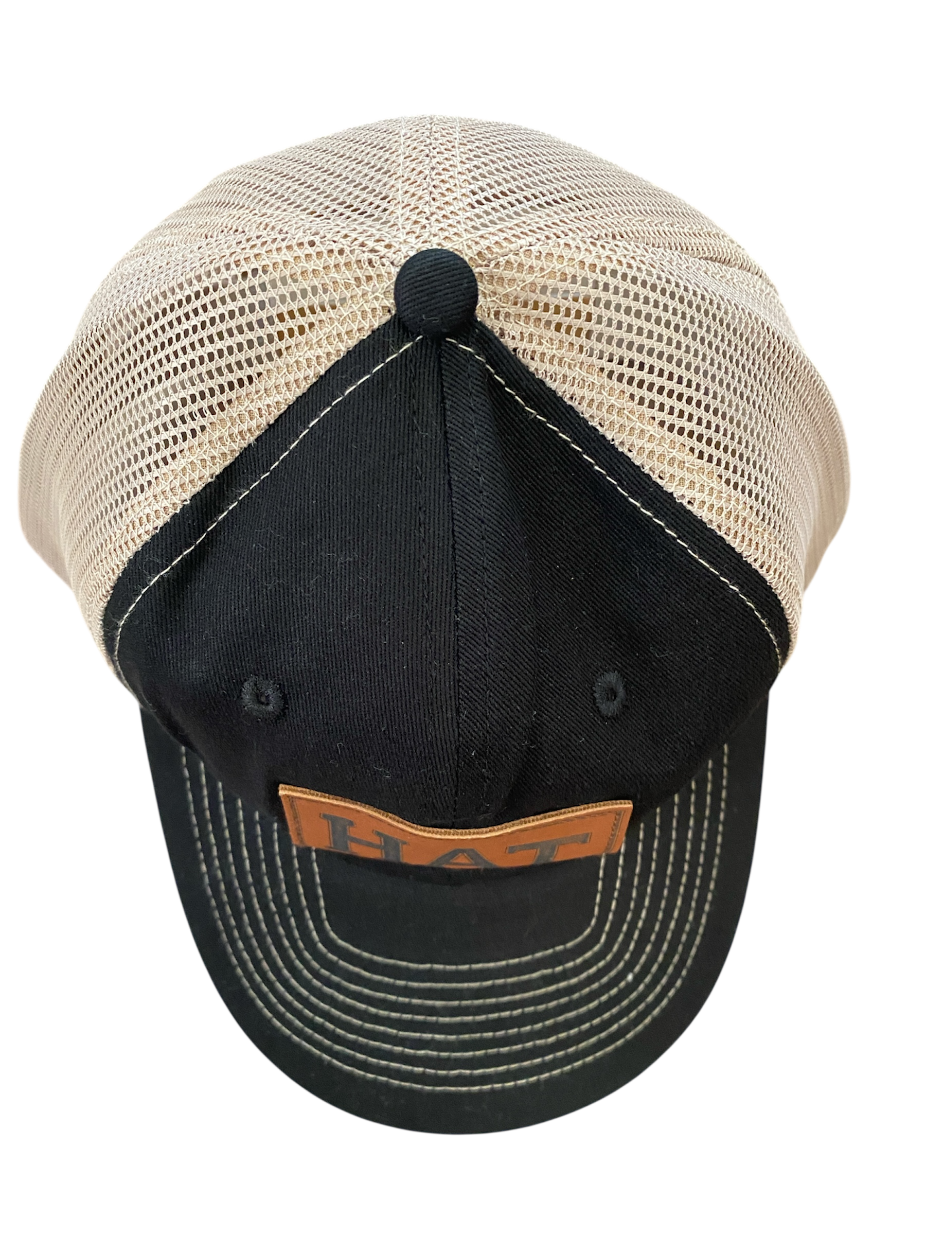 SaHCo HAT patch unstructured trucker hat in black/off-white mesh