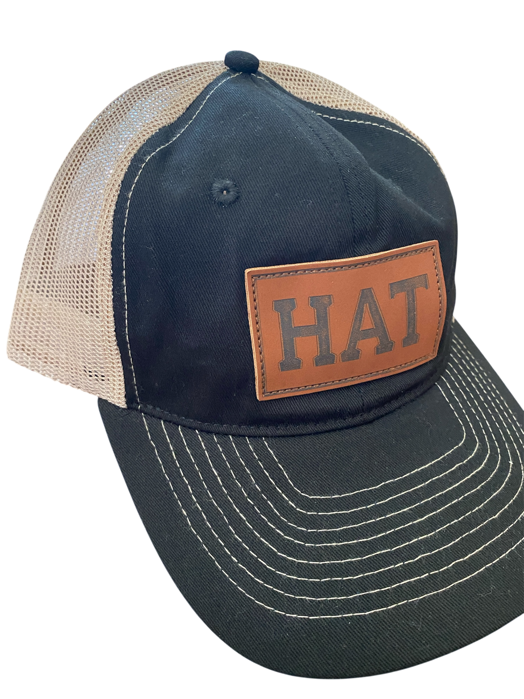 SaHCo HAT patch unstructured trucker hat in black/off-white mesh