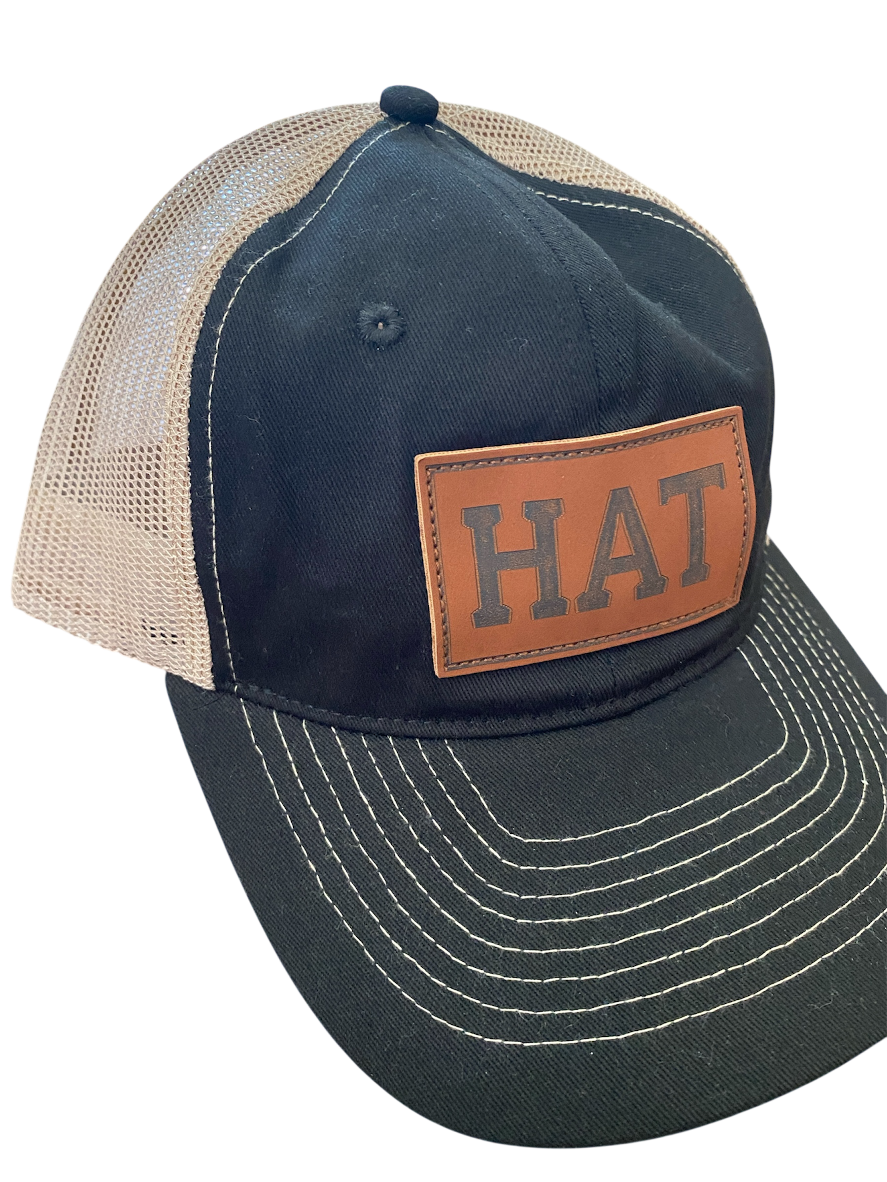 SaHCo HAT patch unstructured trucker hat in black/off-white mesh