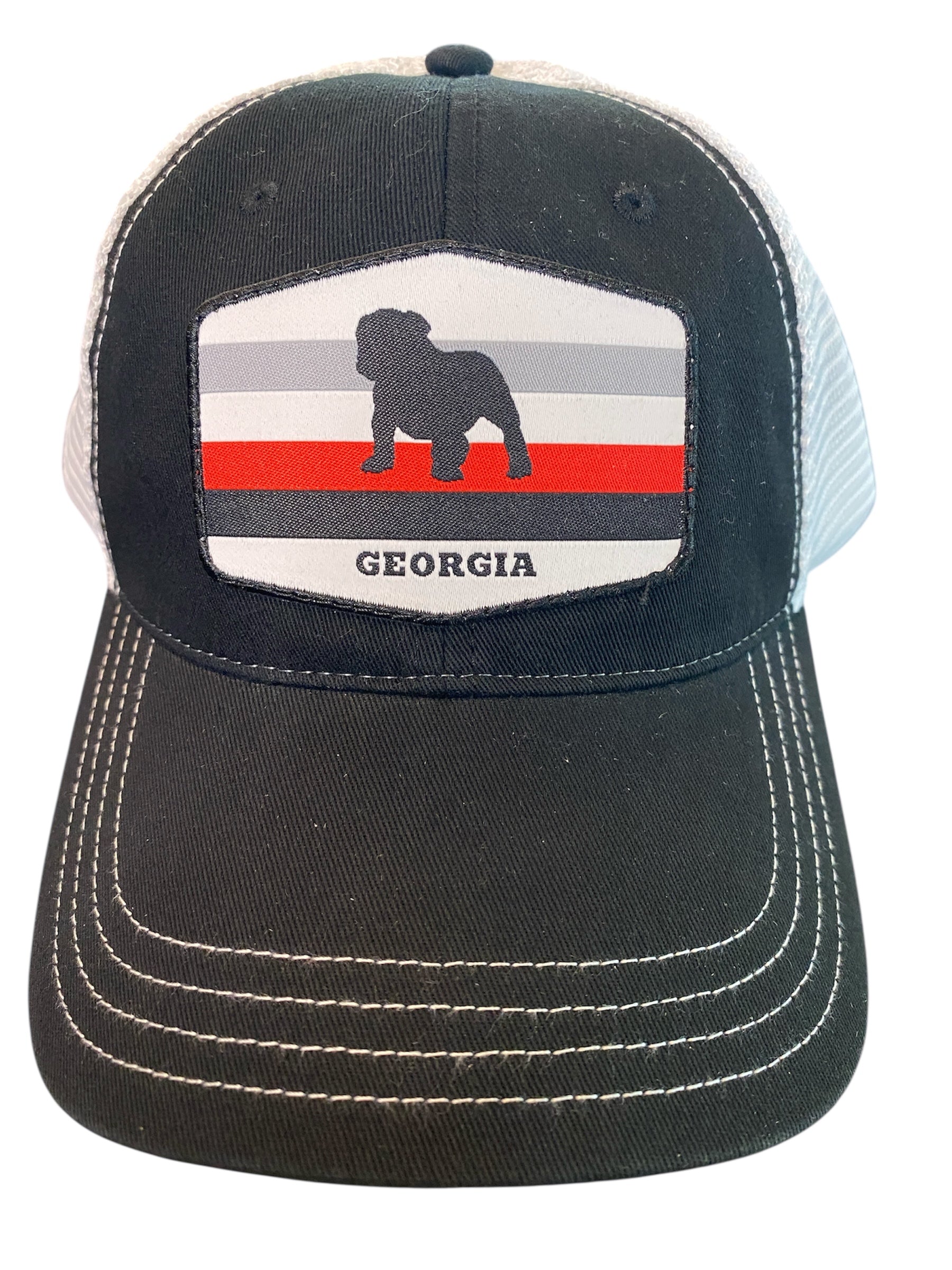 Bulldog Stripes trucker hat unstructured in black/white mesh