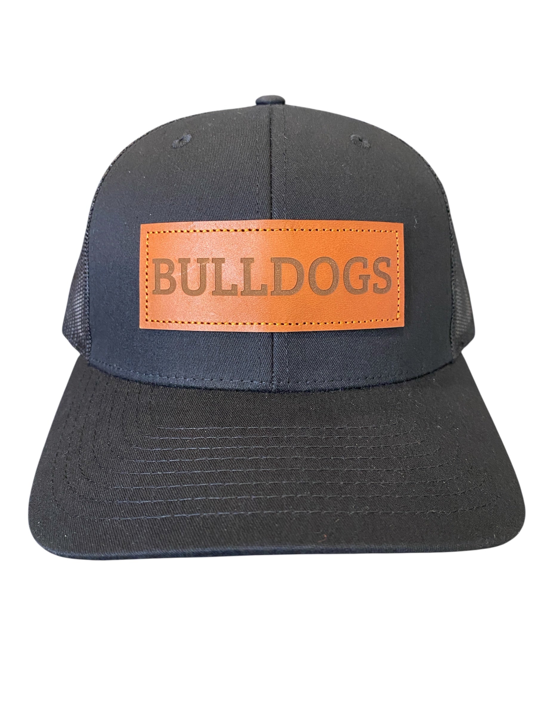 All black Leather patch BULLDOGS trucker hat