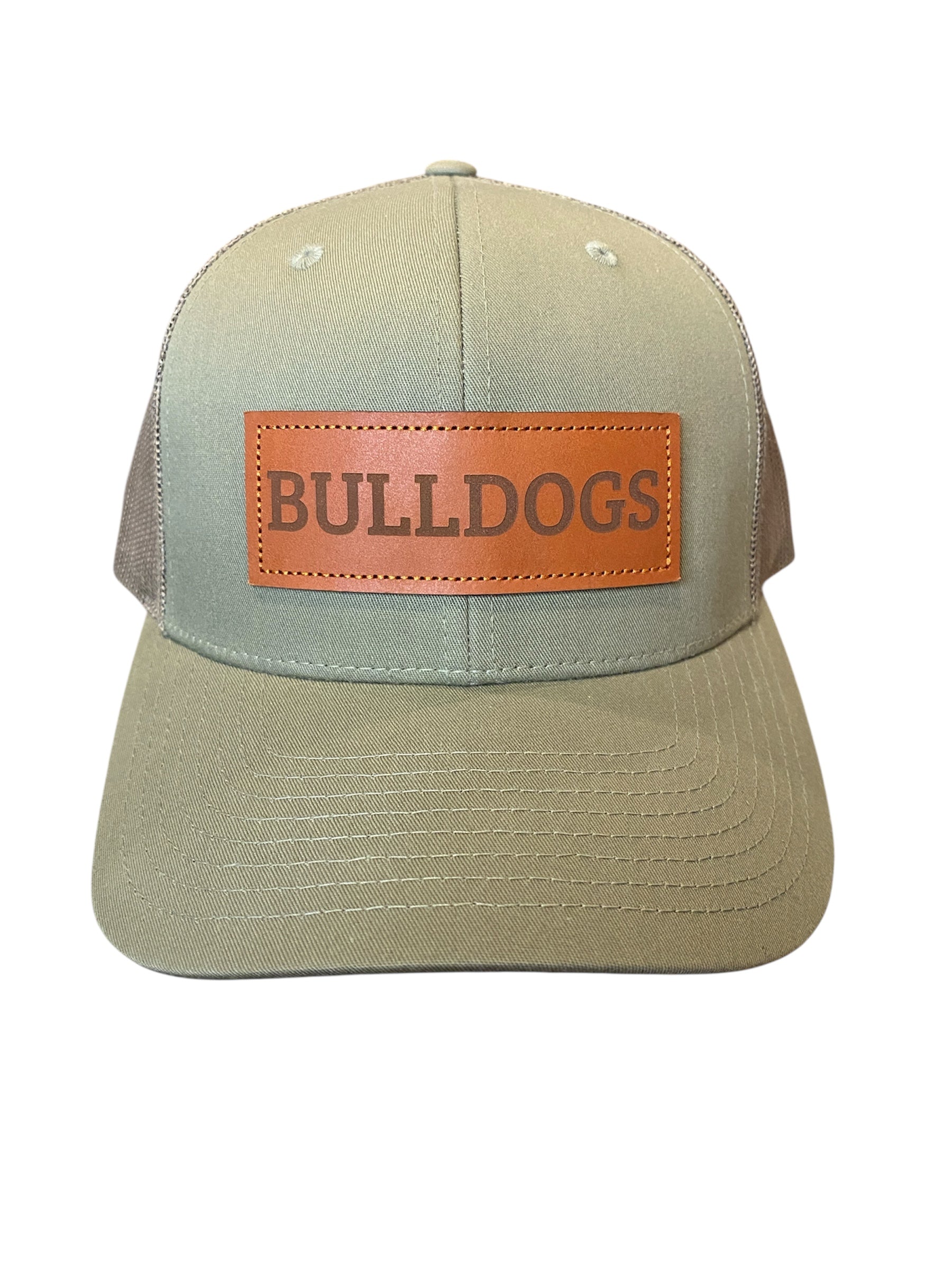 Leather patch BULLDOGS trucker hat in olive green
