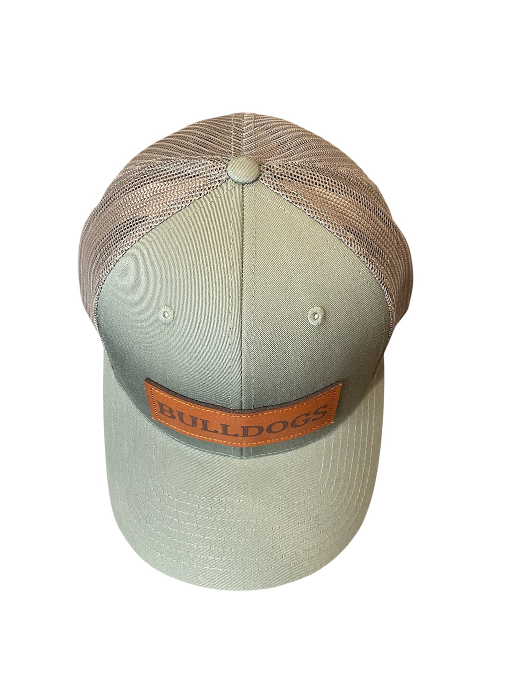 Leather patch BULLDOGS trucker hat in olive green