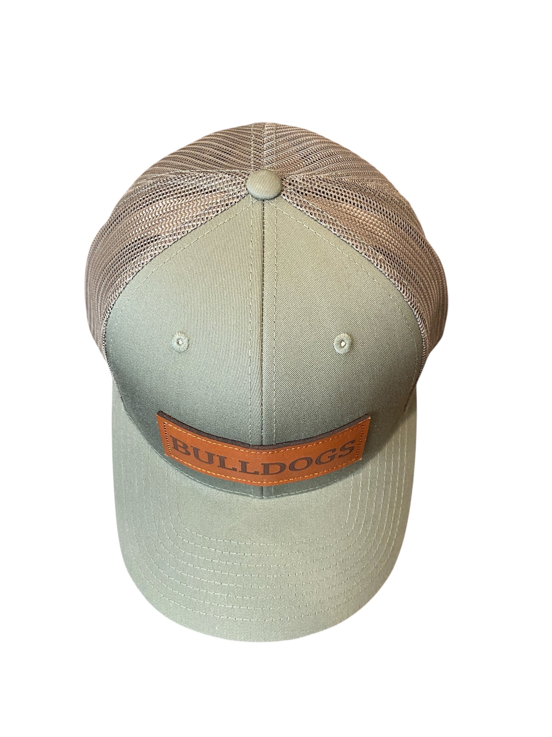 Leather patch BULLDOGS trucker hat in olive green