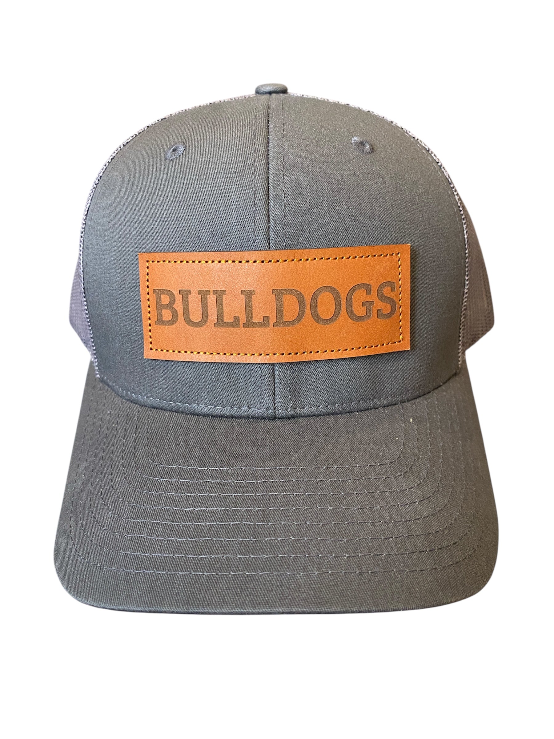 Leather patch BULLDOGS trucker hat in charcoal gray