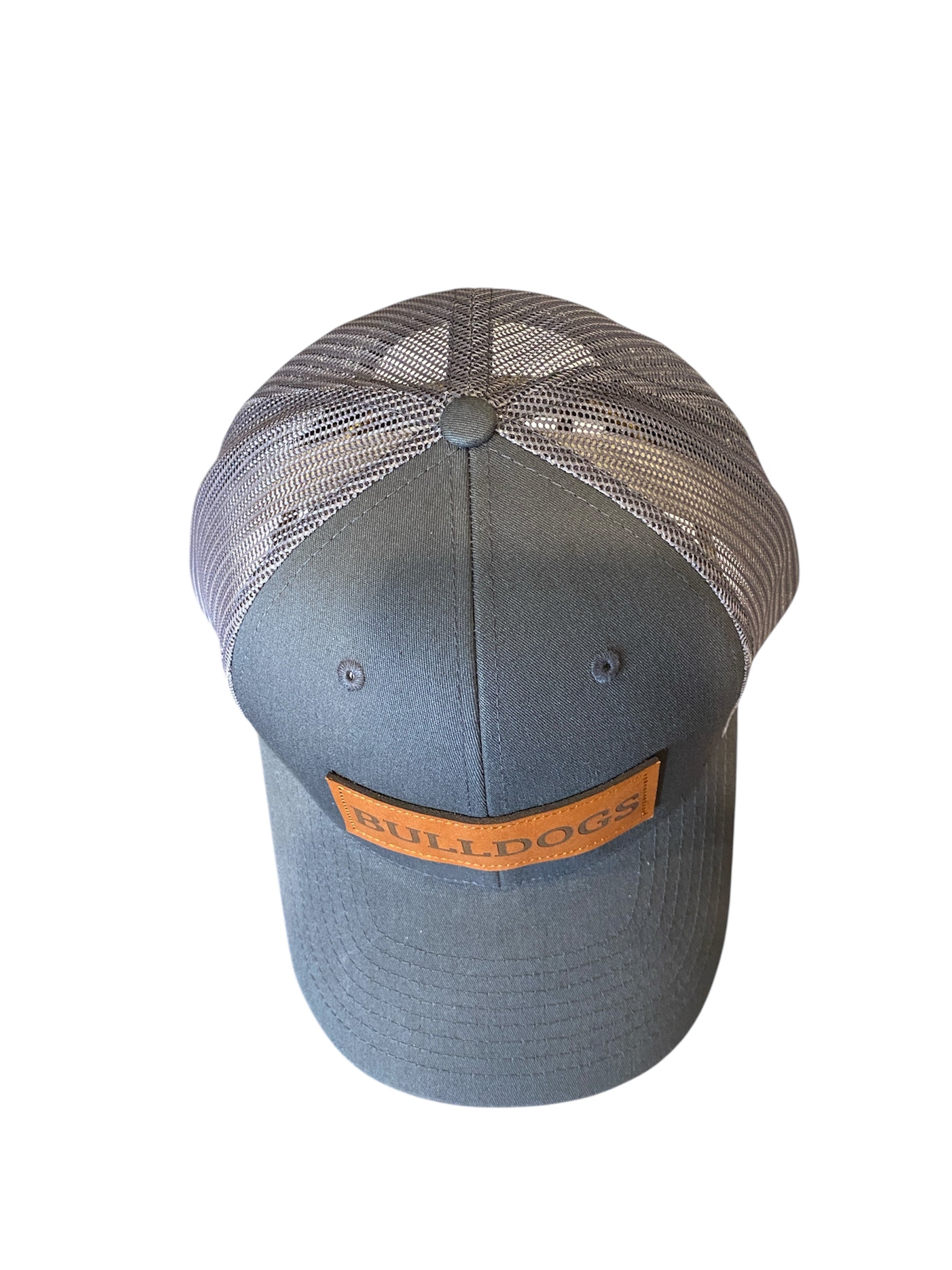 Leather patch BULLDOGS trucker hat in charcoal gray