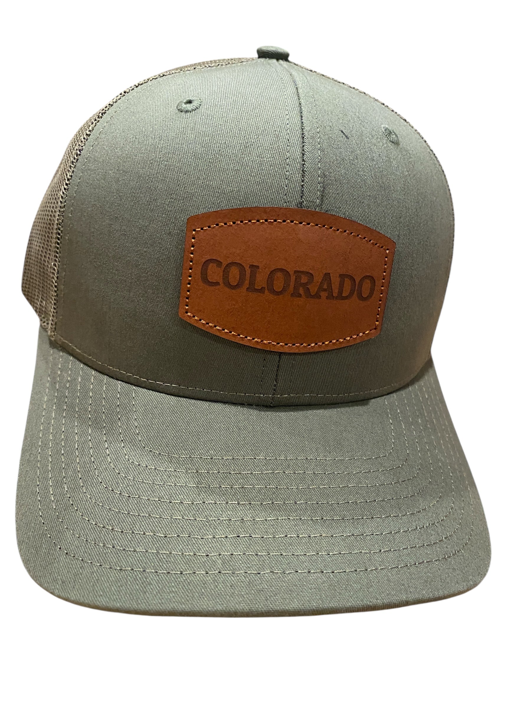 Leather patch COLORADO Trucker Hat in olive green