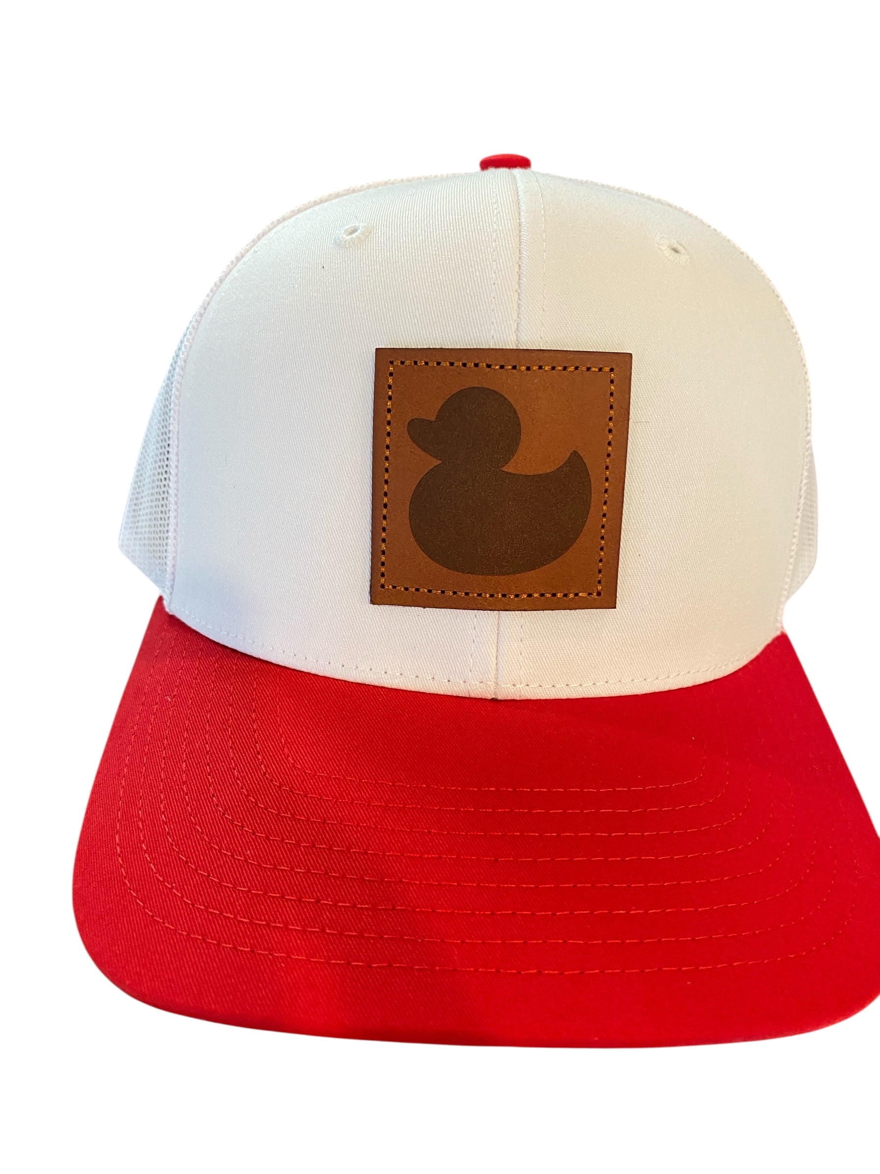Leather patch Rubber Ducky hat in red/white