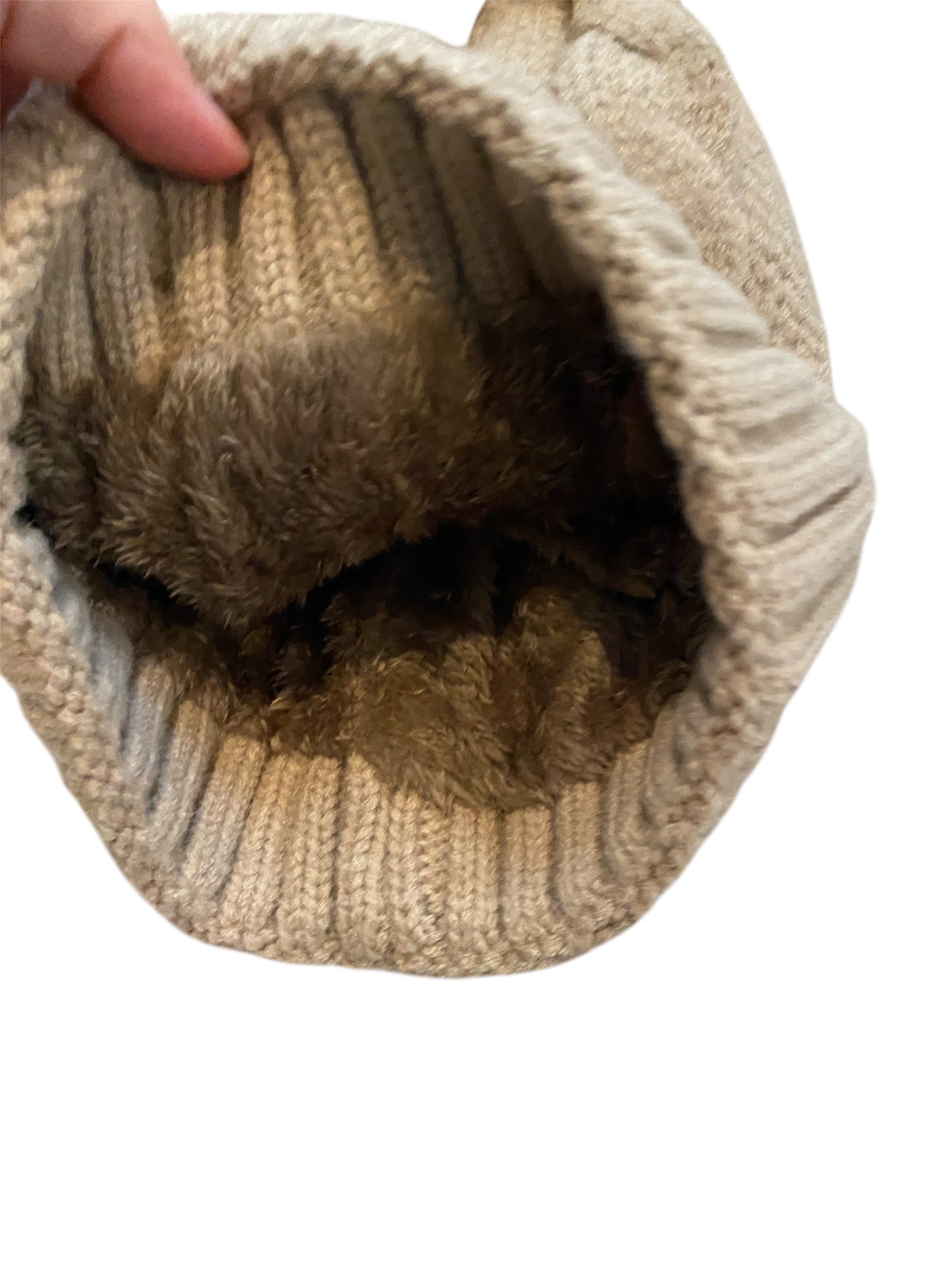 Sweater Weave Pom Pom Beanie in beige