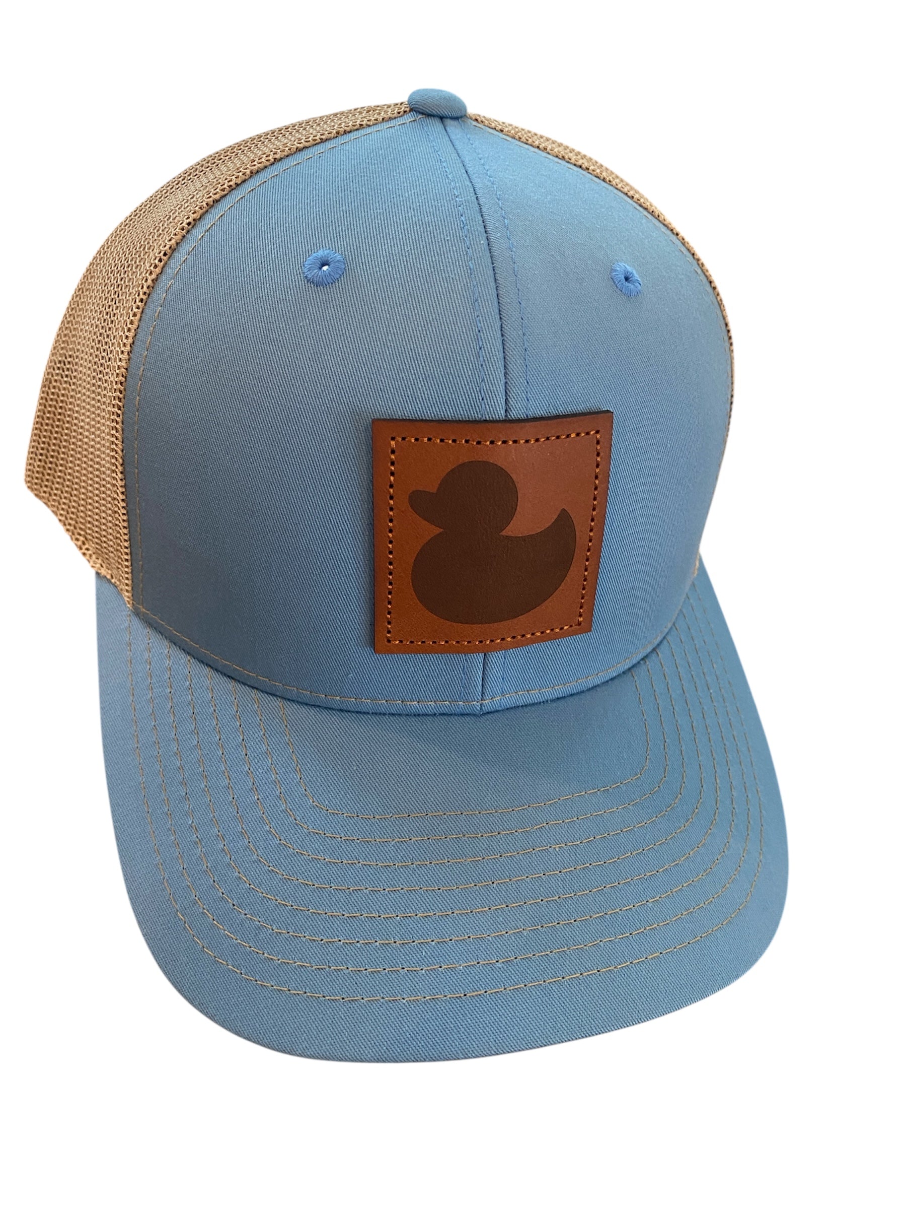 Leather patch Rubber Ducky hat in blue/beige