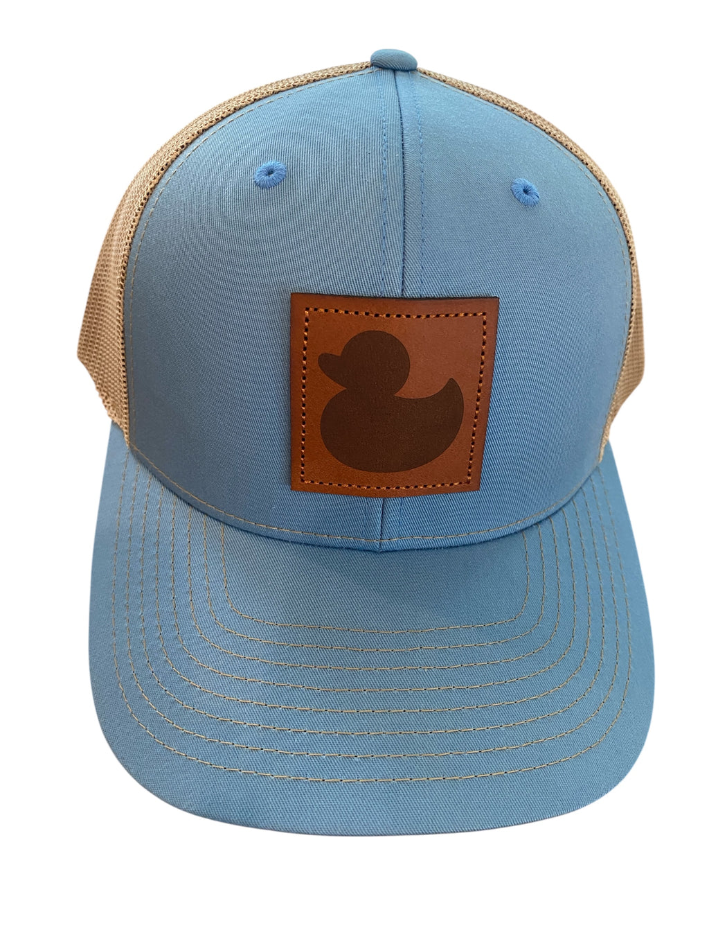 Leather patch Rubber Ducky hat in blue/beige