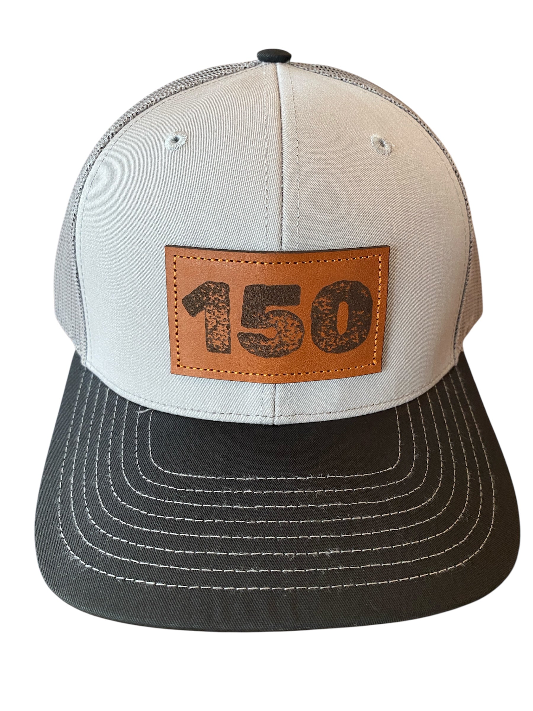 Richardson Leather Patch 150 trucker hat in dual black/gray/gray mesh