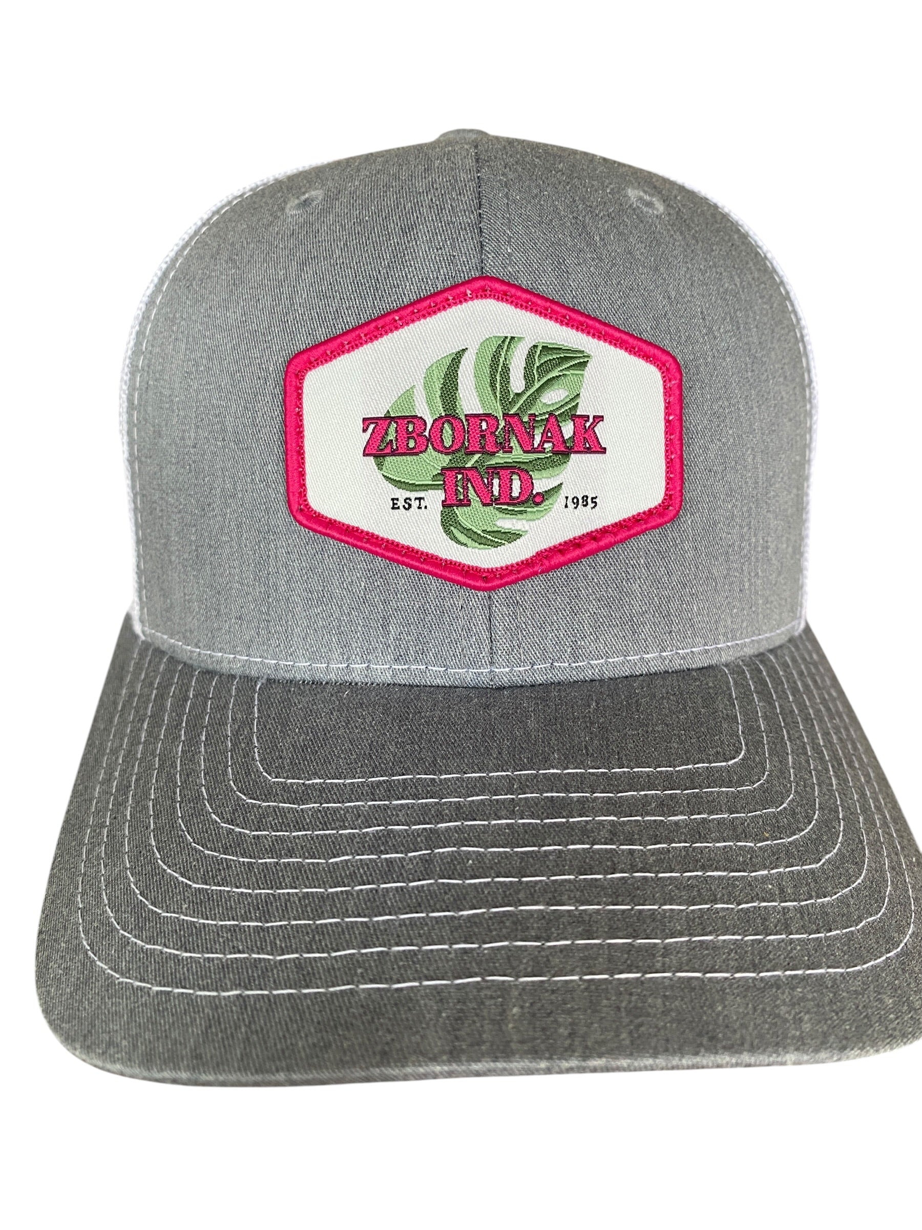 Woven Patch Zbornak Ind. Trucker Hat in heather gray and white Adult small