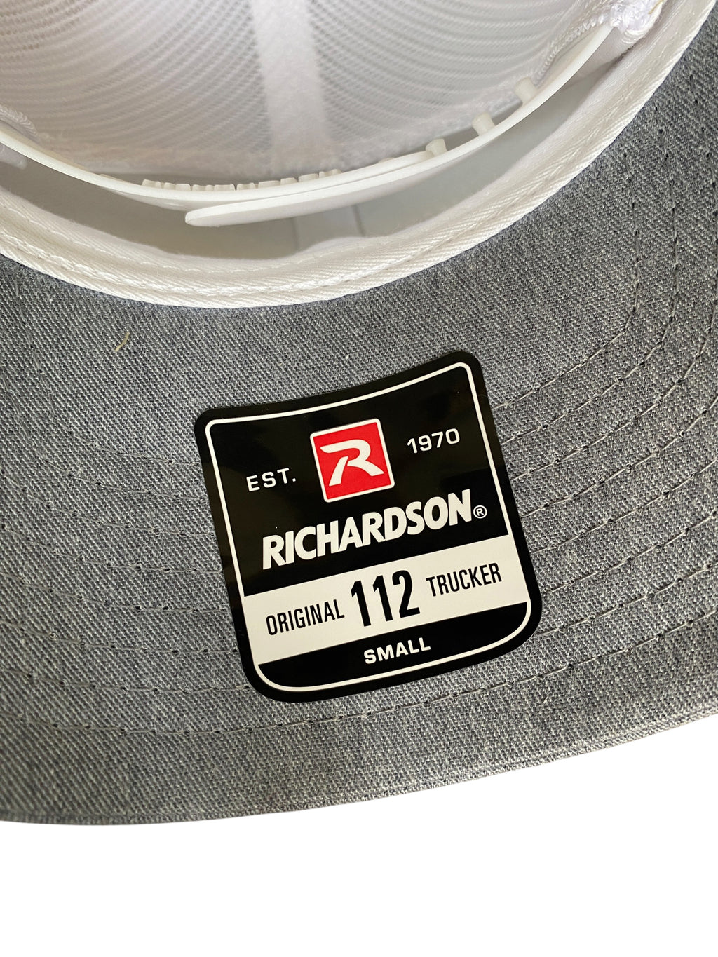 Woven Patch Zbornak Ind. Trucker Hat in heather gray and white Adult small