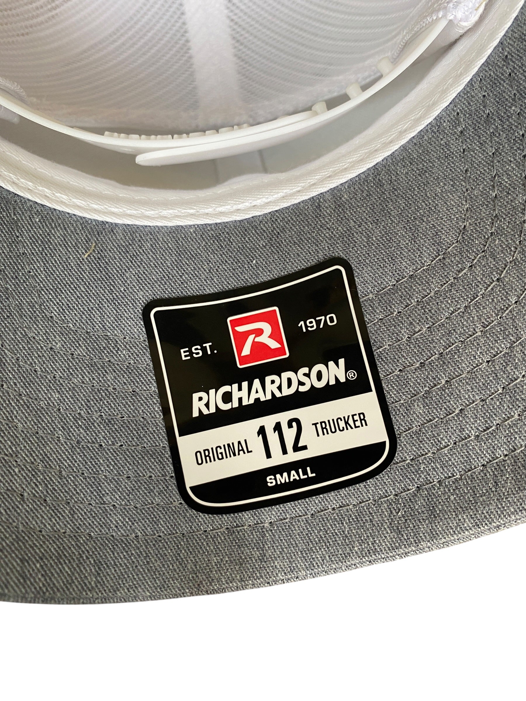 Woven Patch Zbornak Ind. Trucker Hat in heather gray and white Adult small