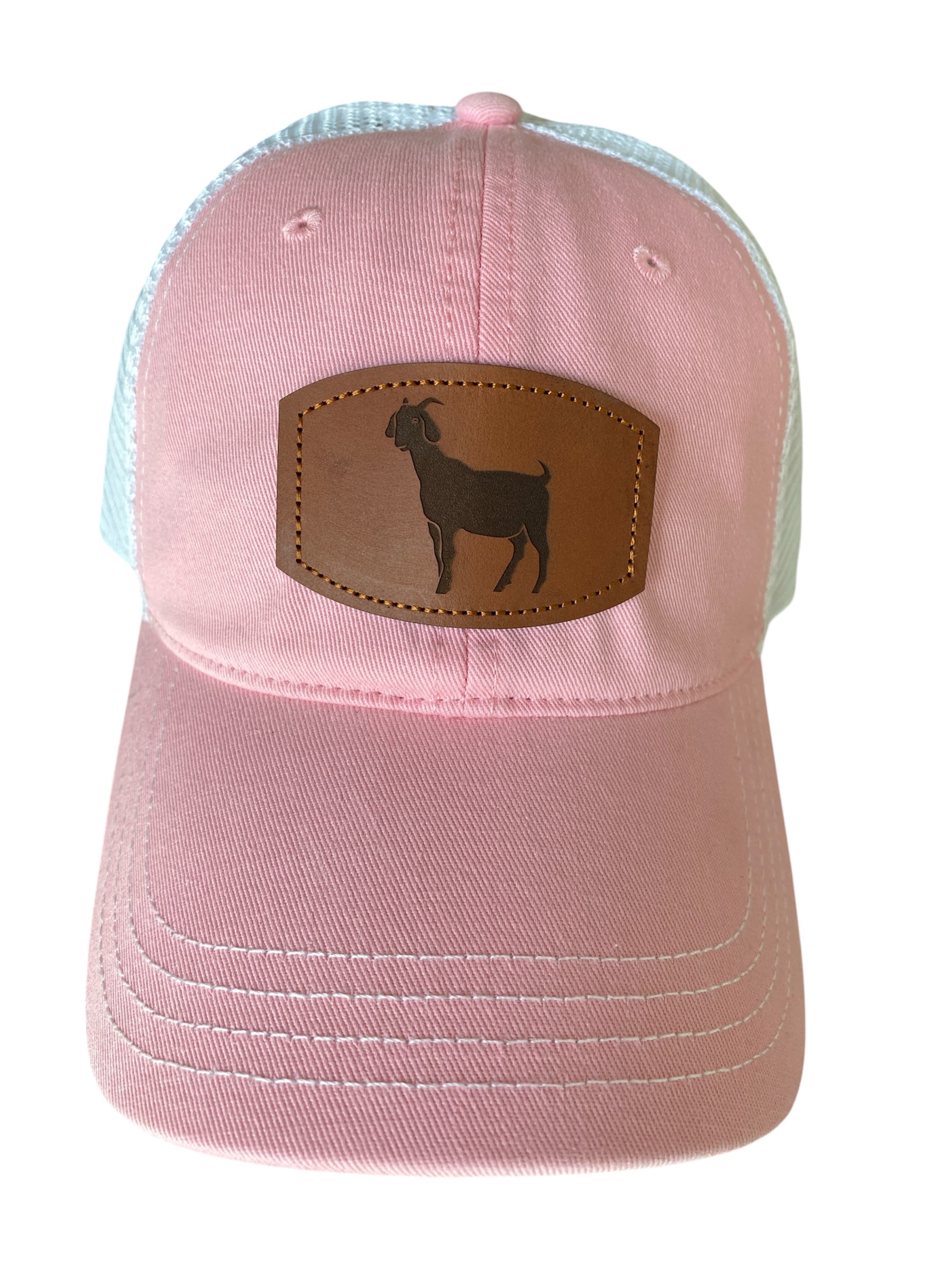Unstructured Leather Patch goat hat in pink/white mesh