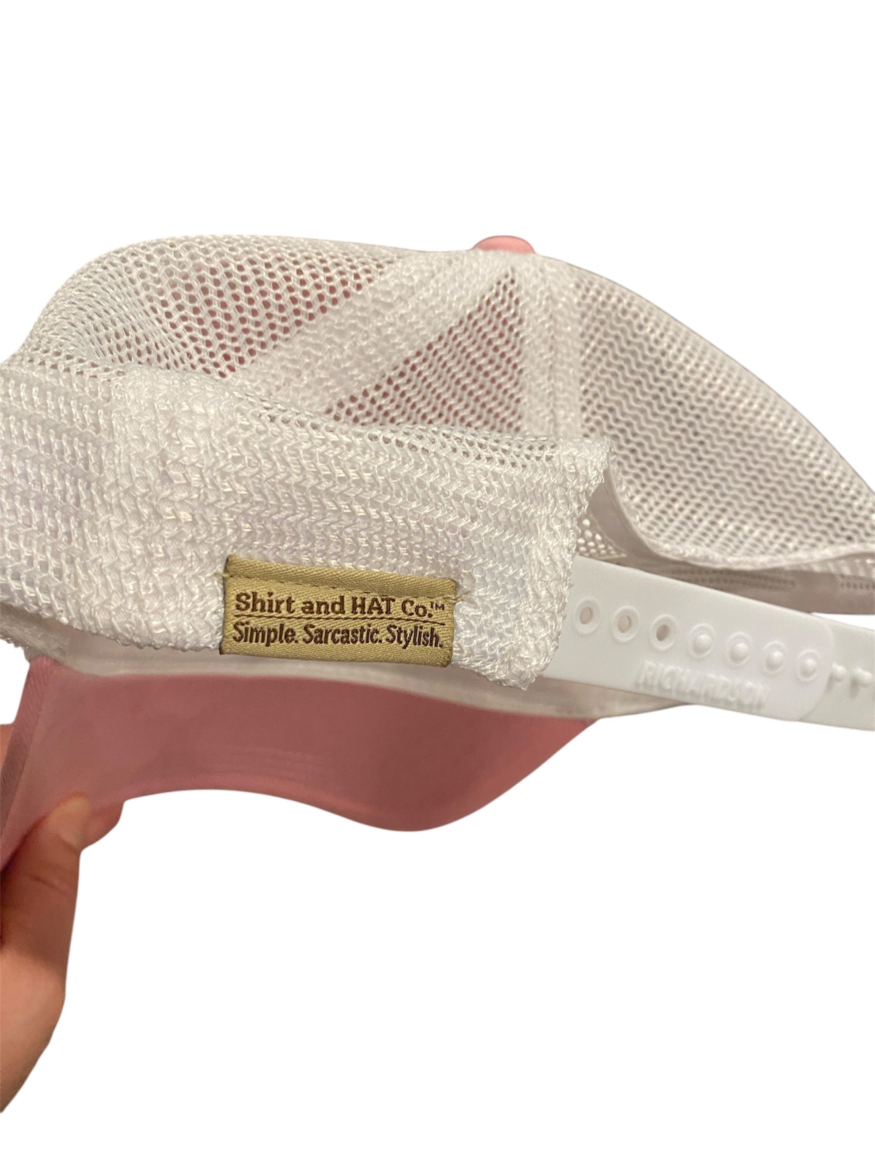 Unstructured leather patch soccer ball hat in pink/white mesh
