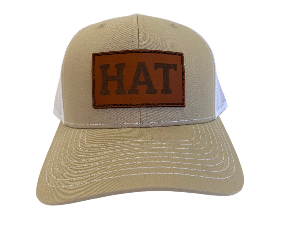 Leather Patch Trucker Hat khaki and white