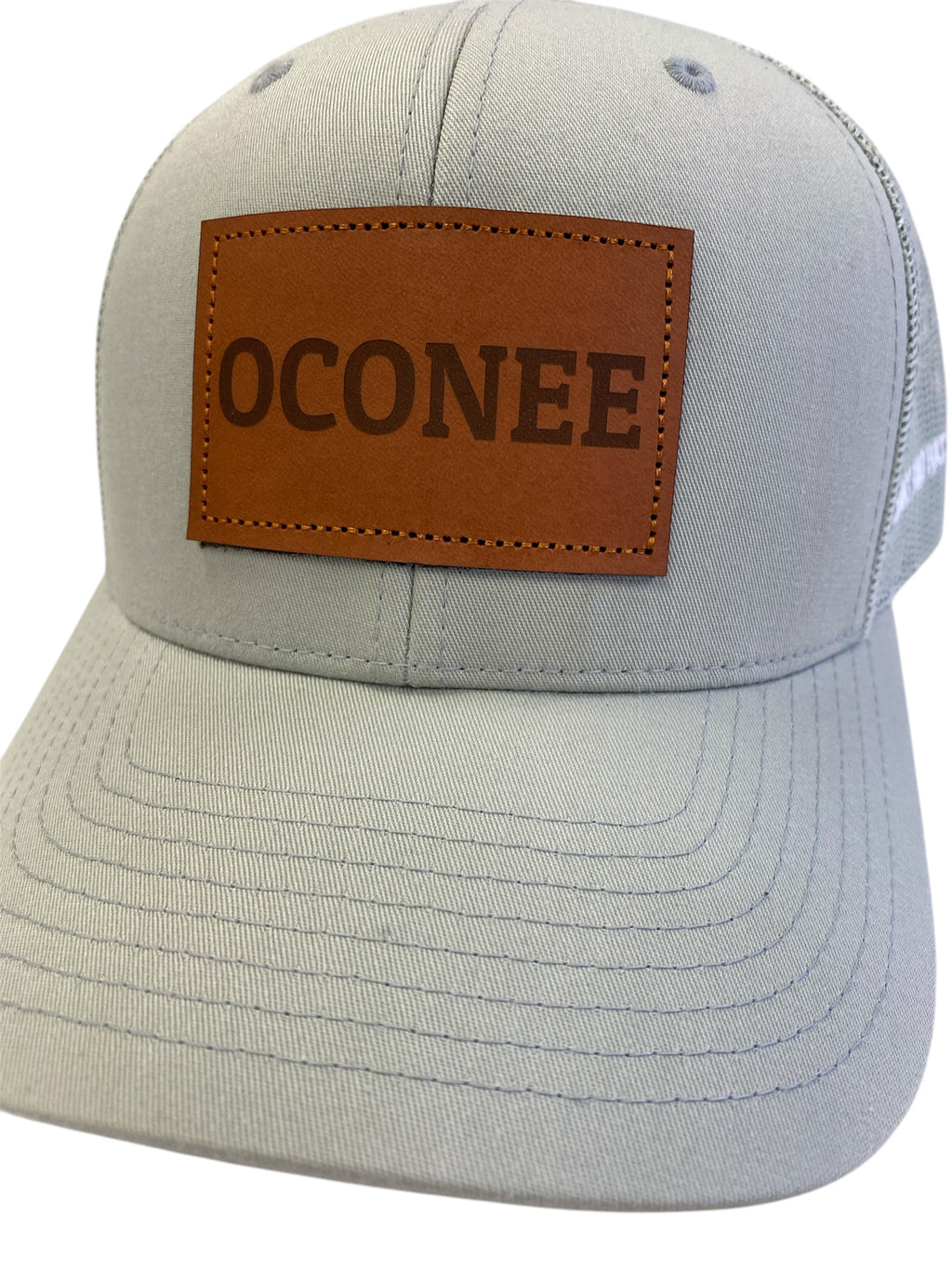 Leather Patch OCONEE Trucker Hat in a subtle gray