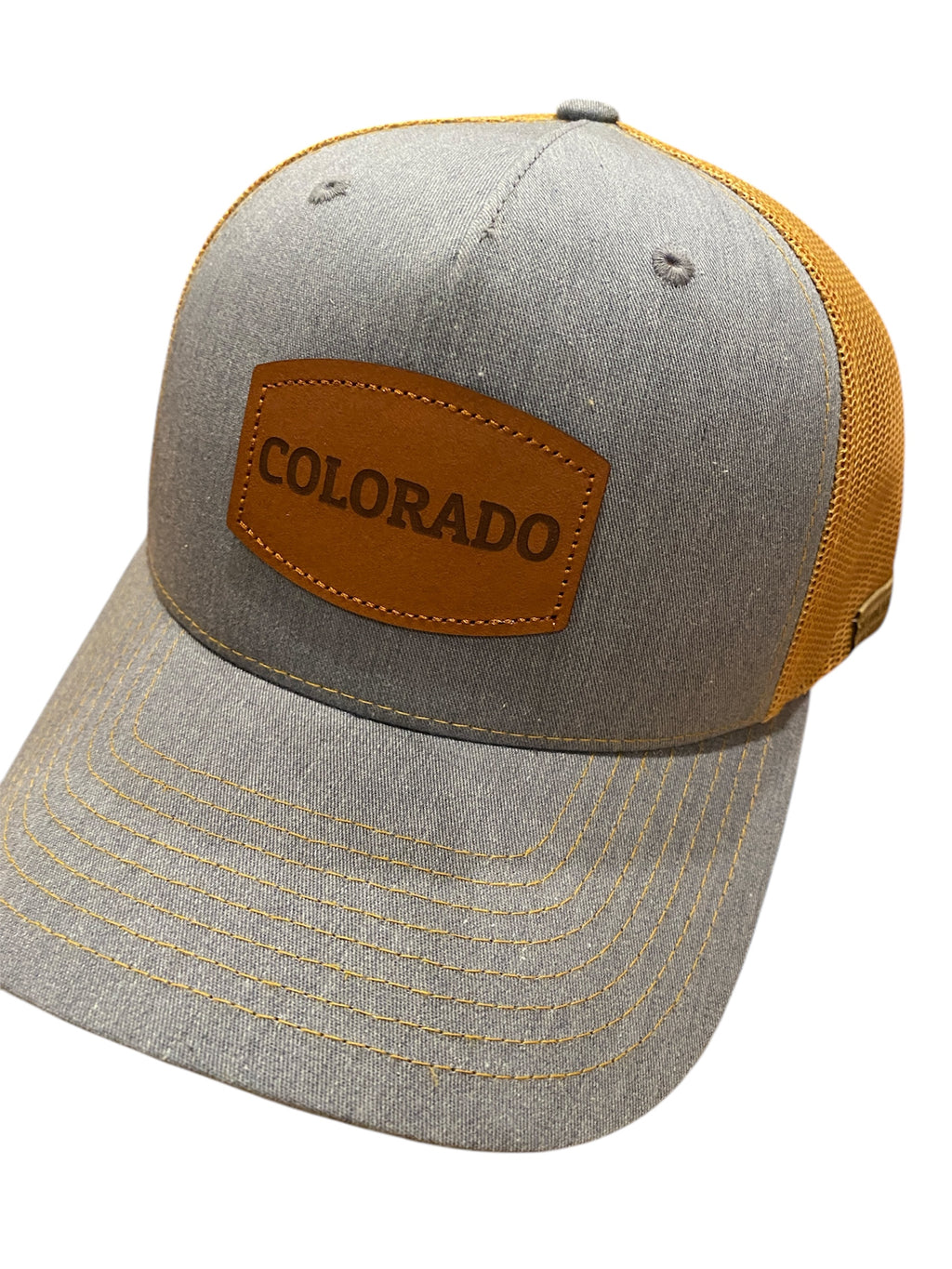 Leather patch COLORADO Trucker Hat in heather gray/gold