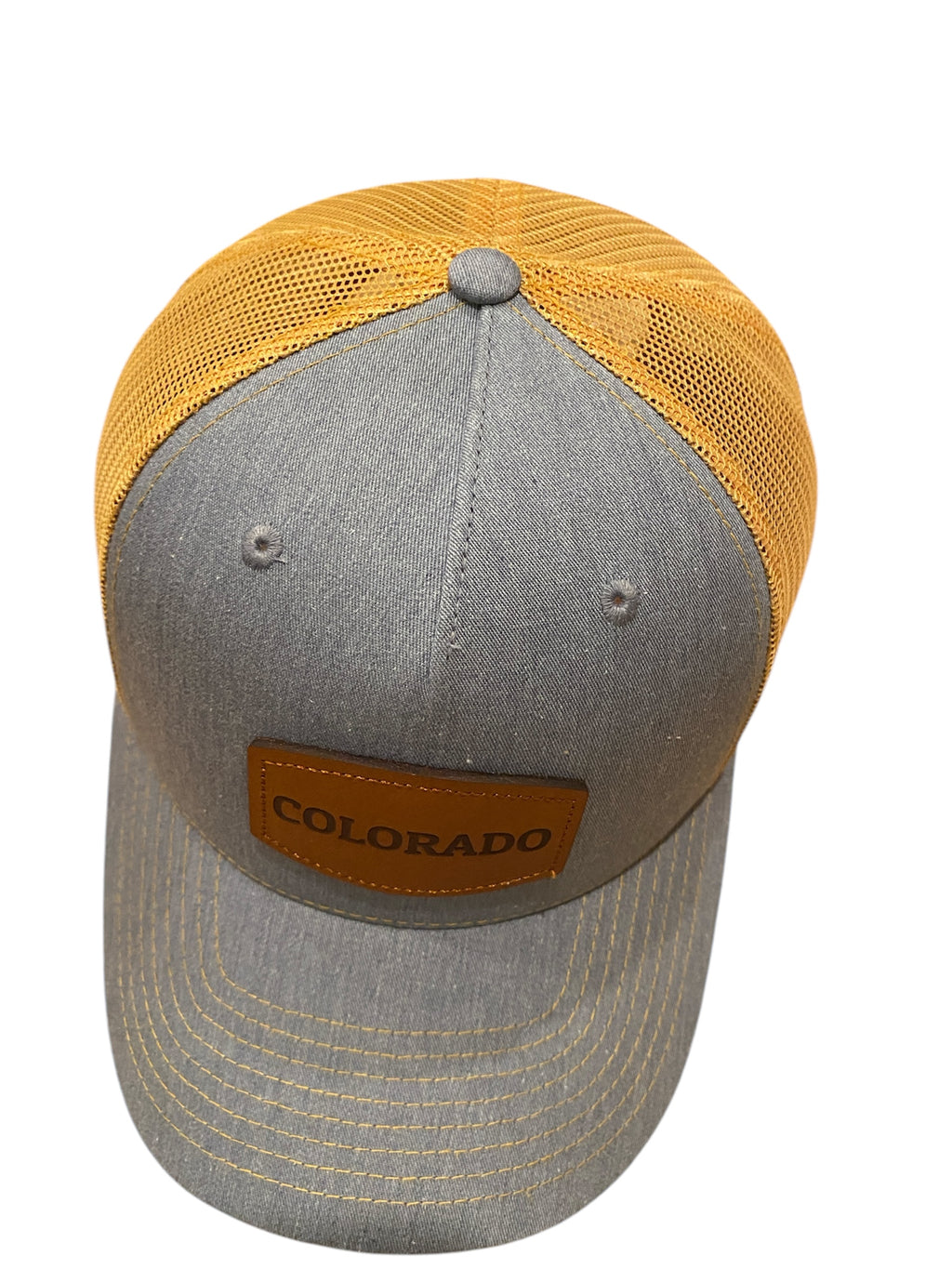Leather patch COLORADO Trucker Hat in heather gray/gold