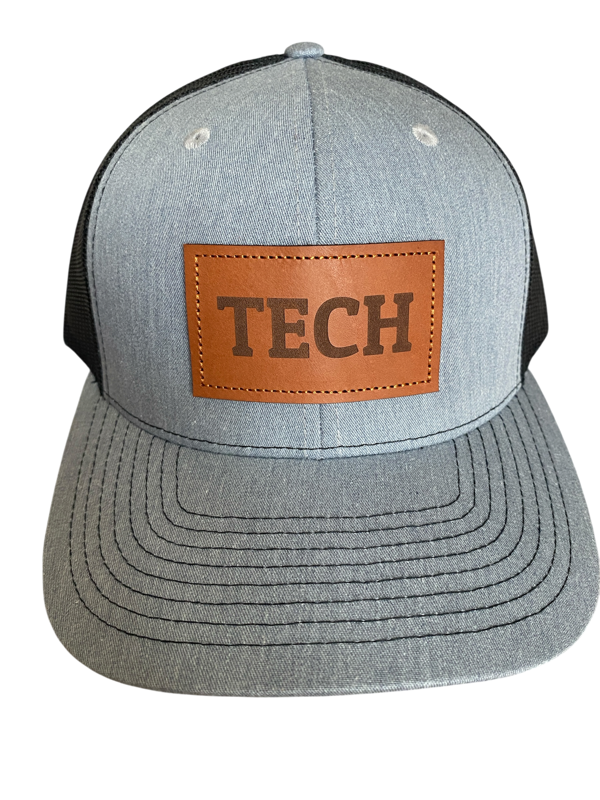 Leather Patch TECH Trucker Hat in heather gray/black